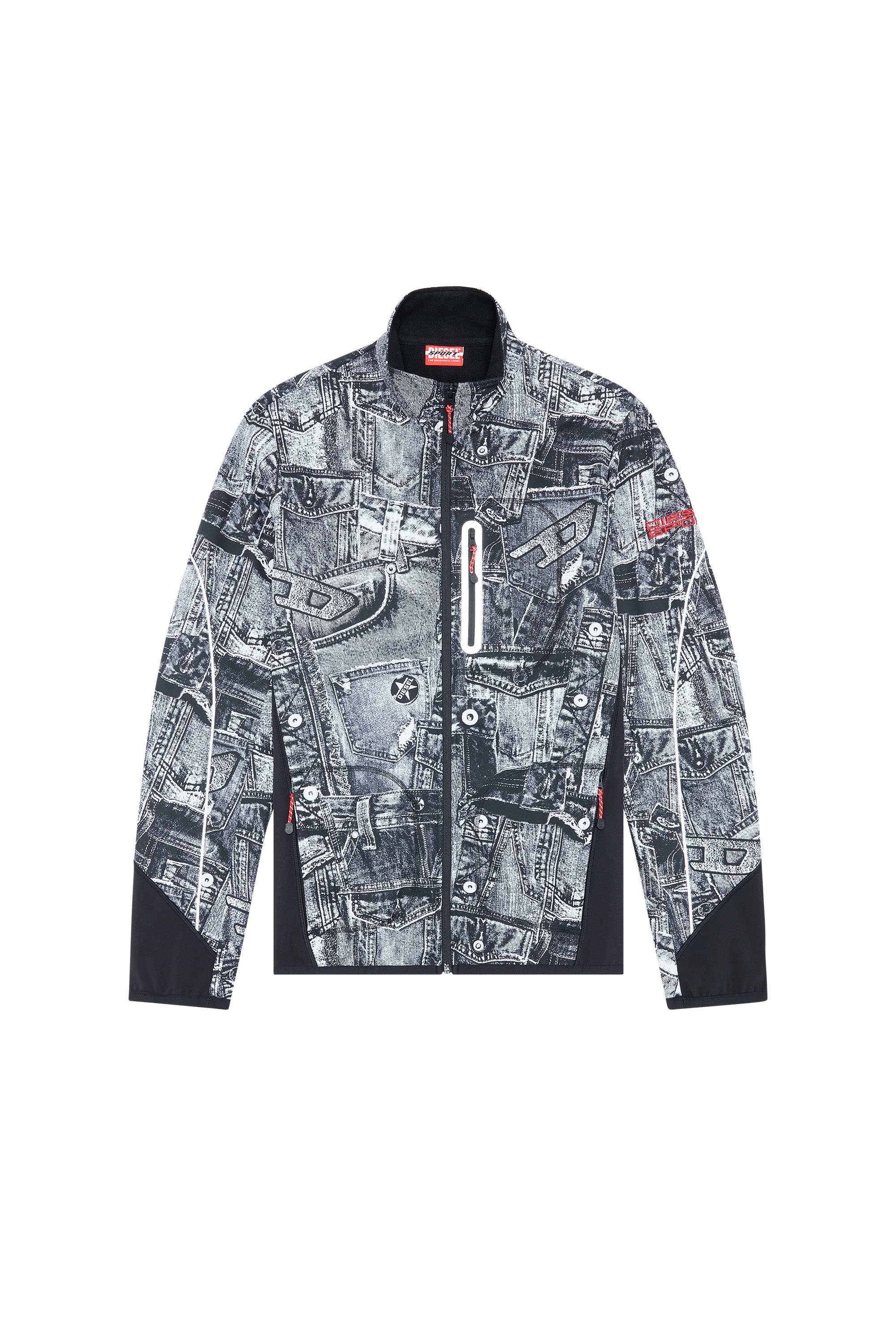 Diesel - AMWT-ORTIS-WT06, Man's Track jacket with denim print in Black/Grey - 3