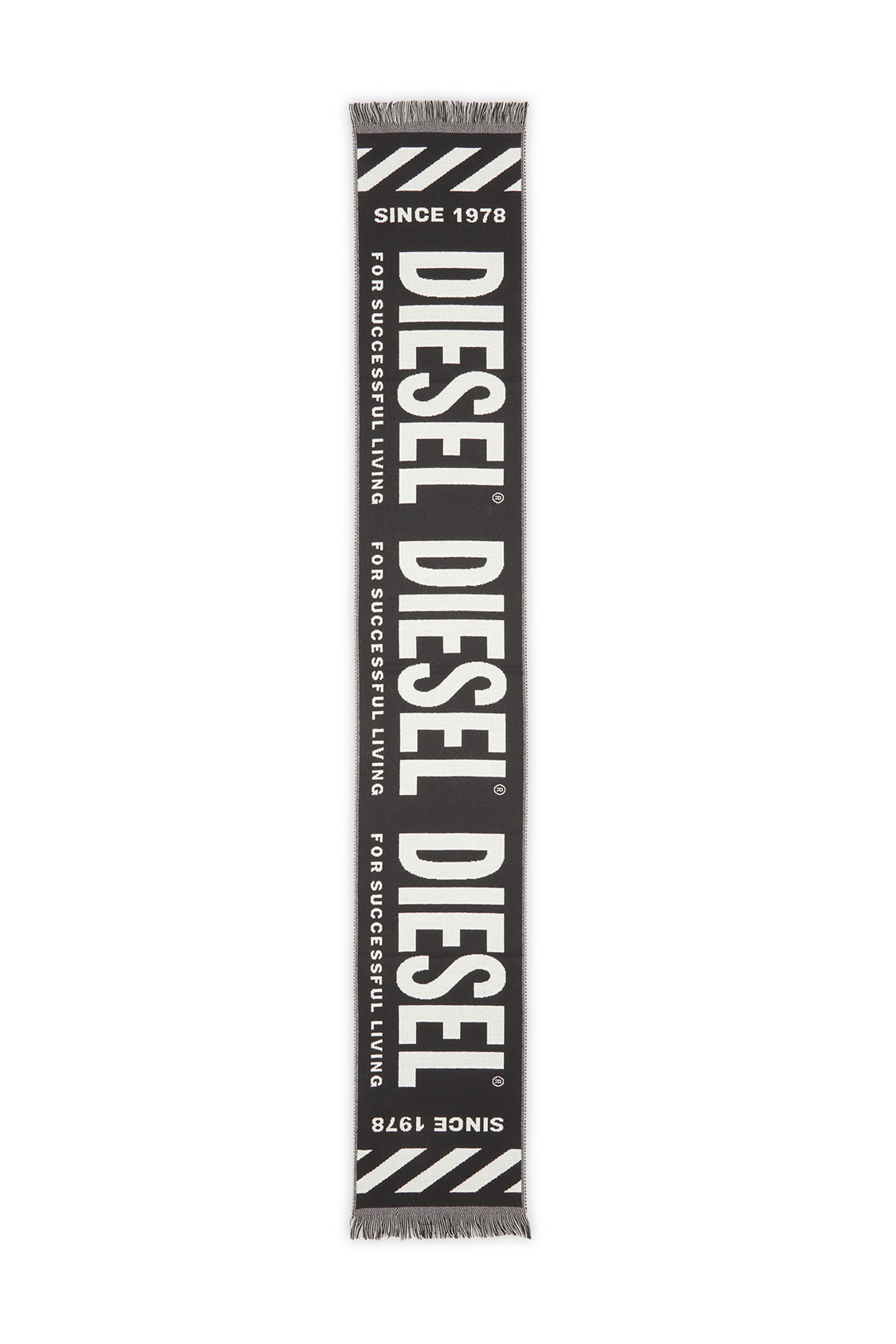 Diesel - S-BISC, Man's Logo scarf with fringe trims in Black - 2