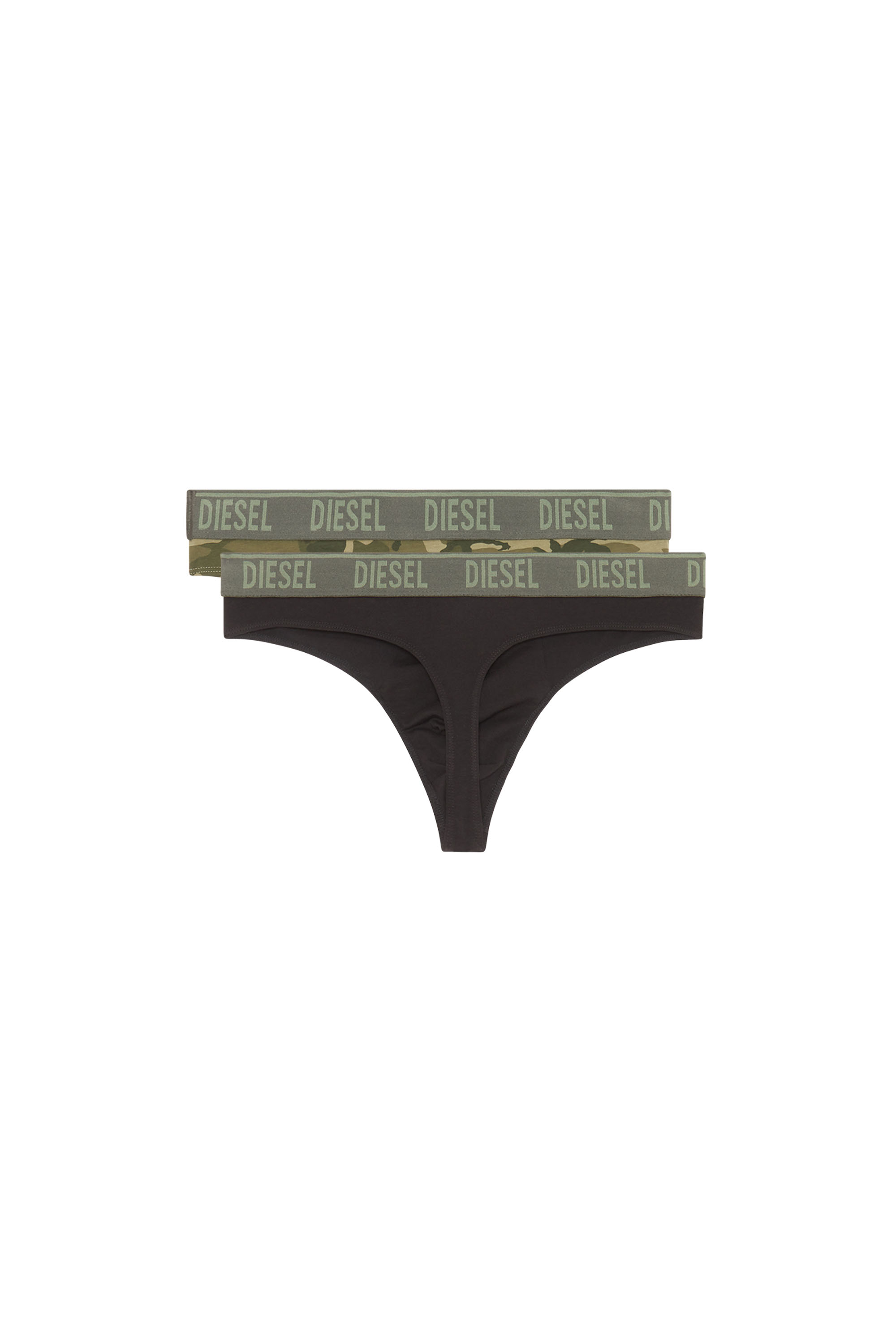 Diesel - UMBR-STRINGTWOPACK, Man's Two-pack of plain and camo thongs in Military Green - 2