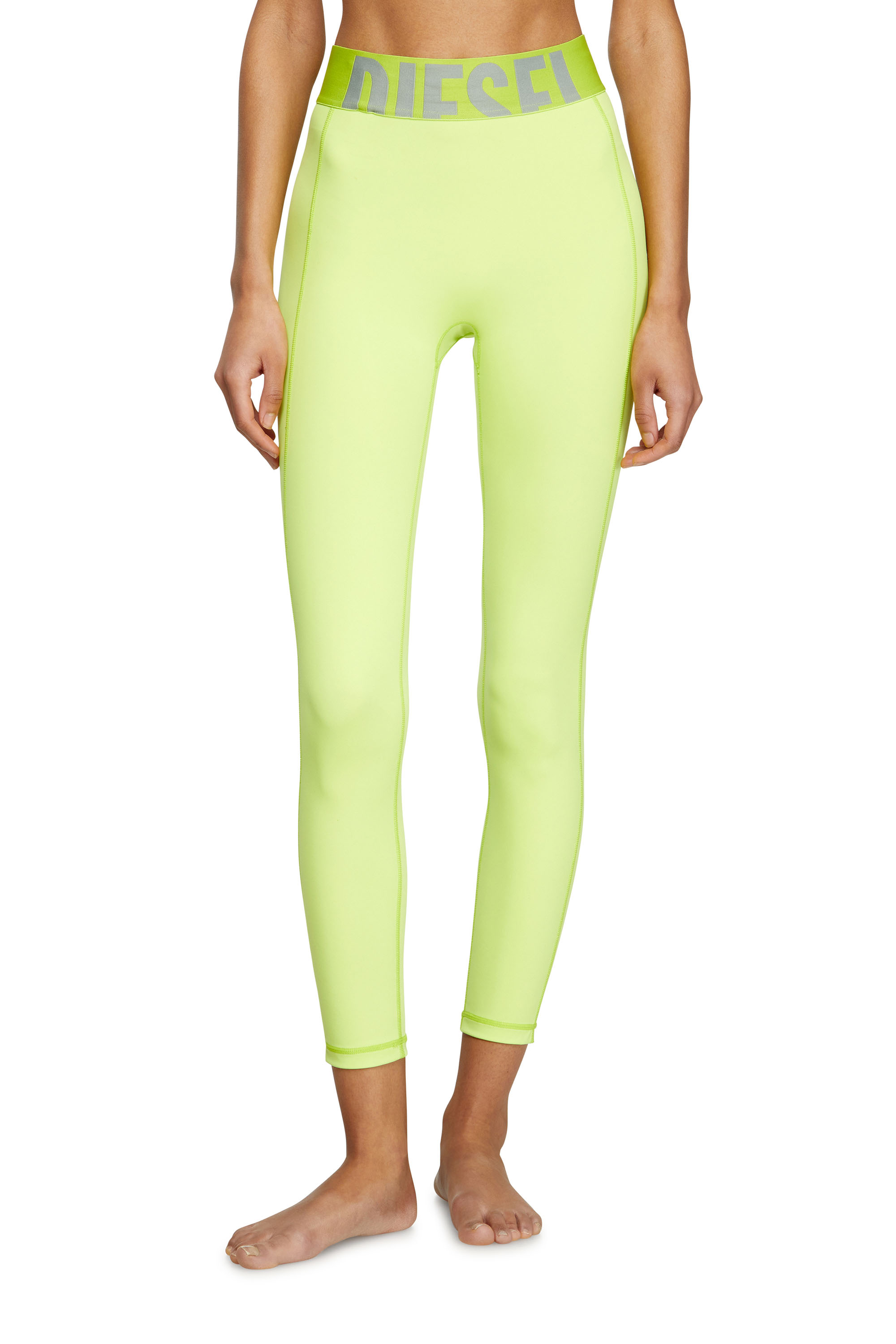 Diesel - ADELINE-D-POP, Woman's Microfibre leggings with cut-off logo in Green Fluo - 1