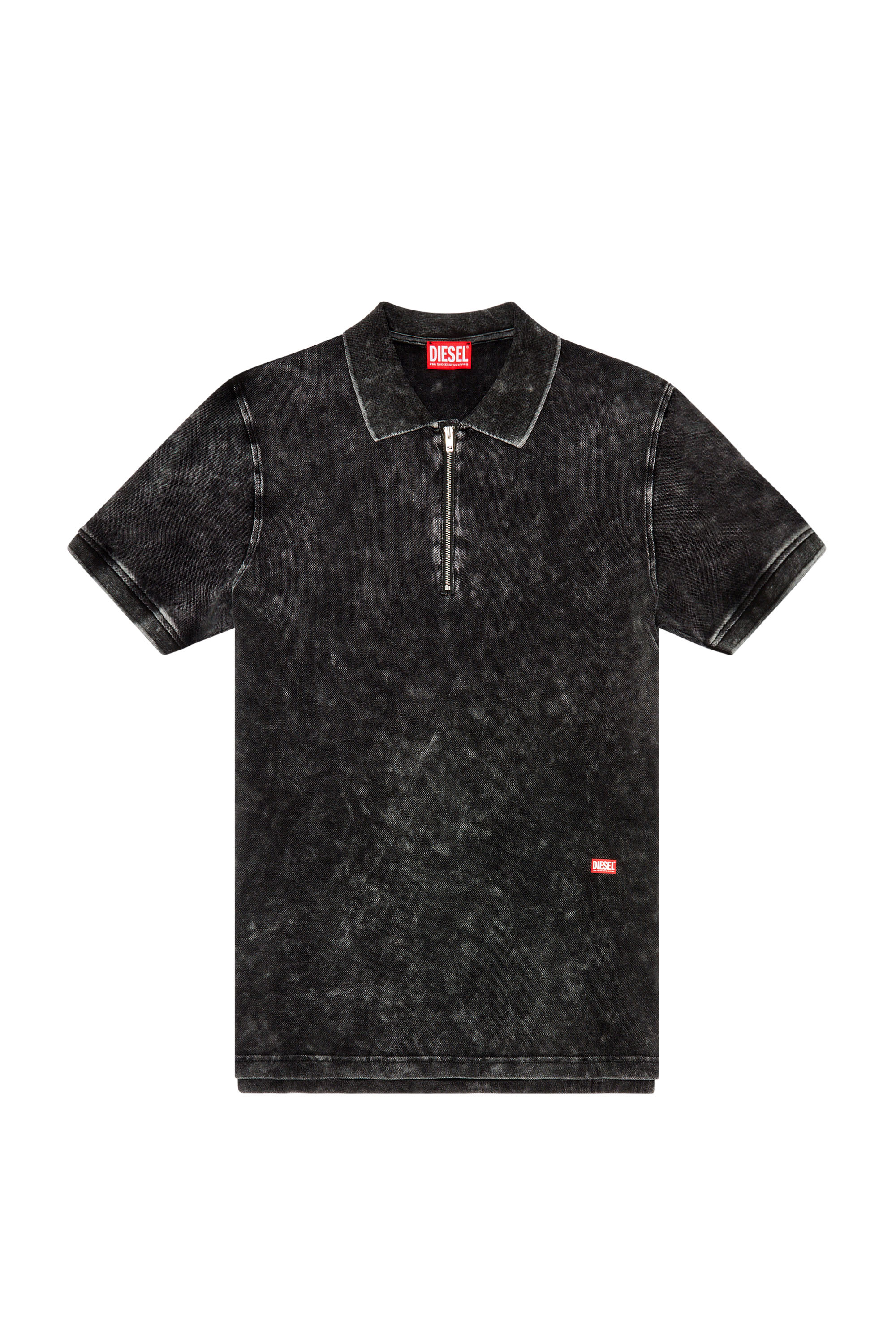 Diesel - T-SMITH-ZIP, Man's Polo shirt in faded piqué in Black - 3