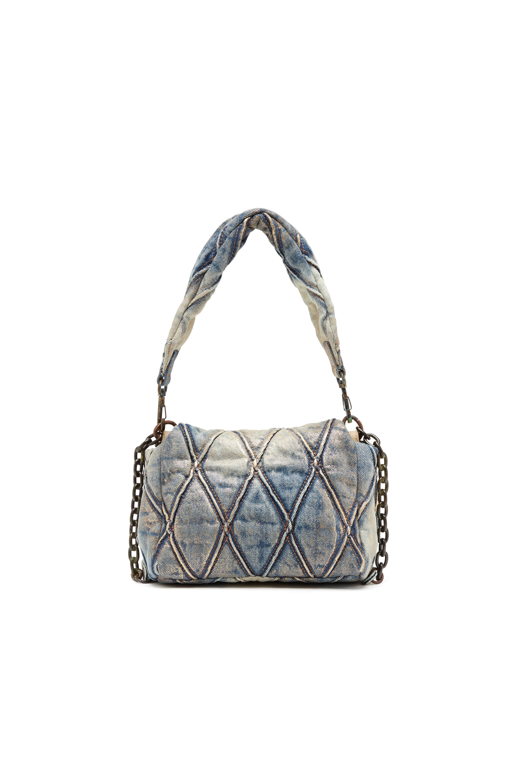 Diesel - CHARM-D SHOULDER S, Woman's Charm-D S-Small shoulder bag in metallic quilted denim in Blue/Gold - 2