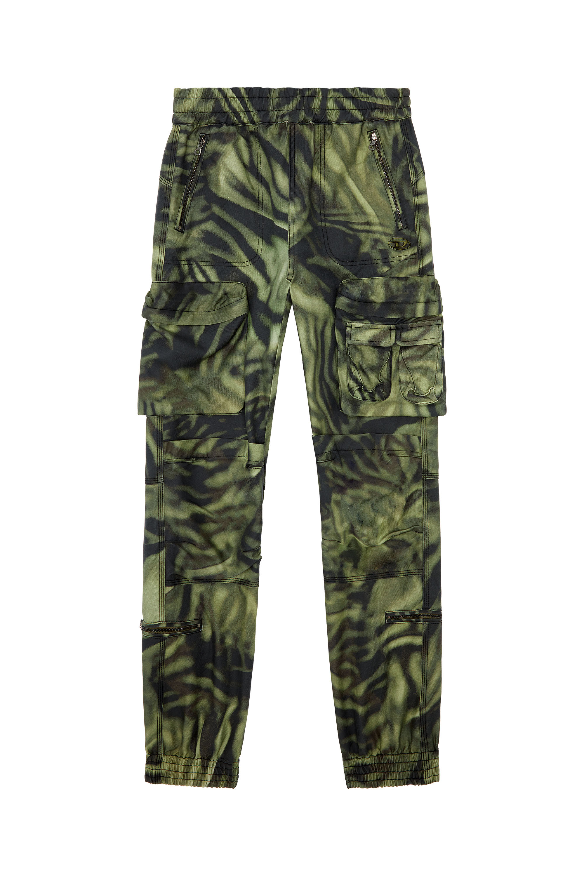 Diesel - P-MIROW, Woman's Cargo pants in zebra-camo twill in Black/Green - 3