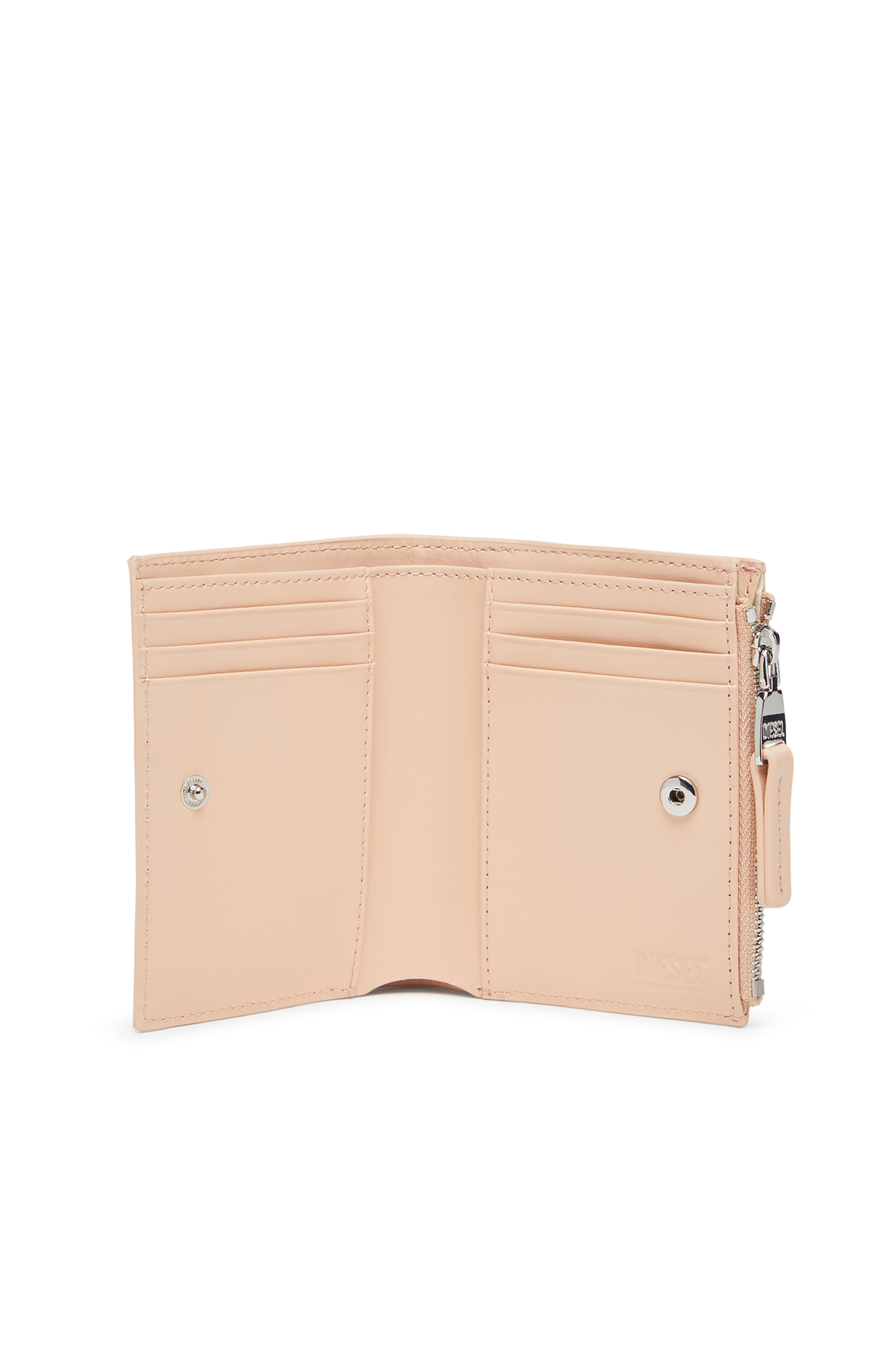 Diesel - 1DR BI-FOLD ZIP II, Woman's Small leather wallet with logo plaque in Nude - 3