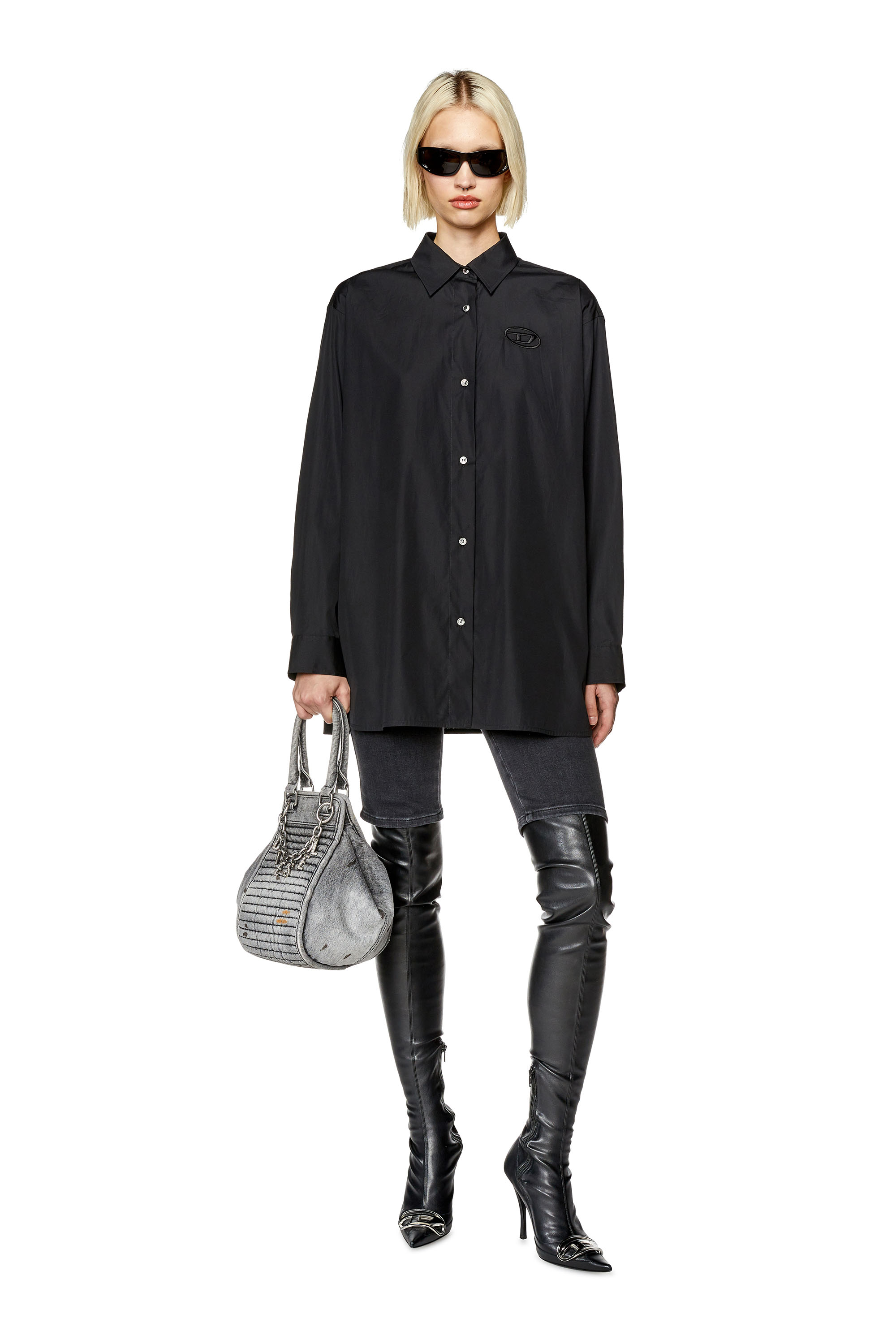 Diesel - C-BRUCE-B, Woman's Loose shirt with 3D embroidery in Black - 2