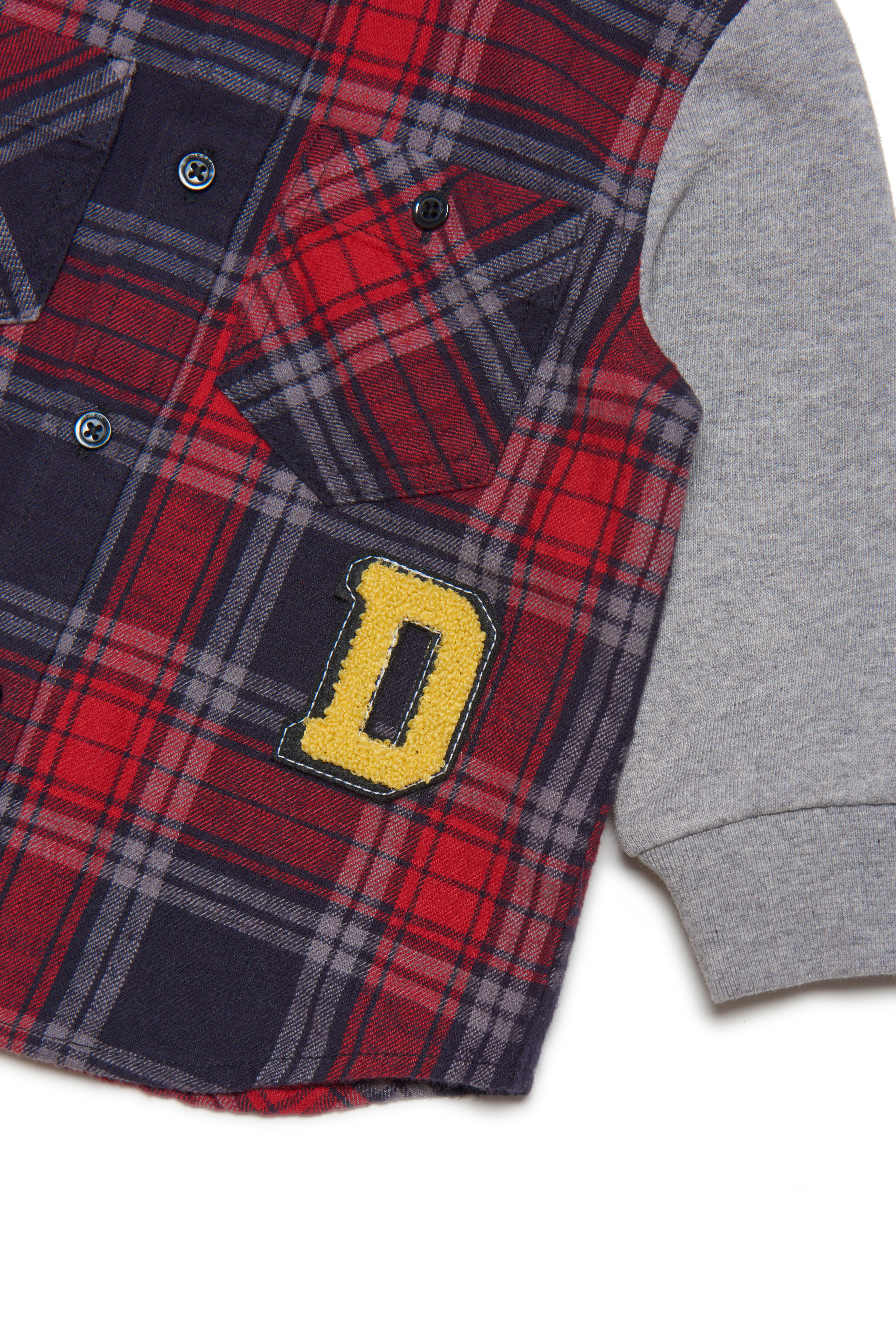 Diesel - CUADEB OVER, Man's Checked overshirt with jersey sleeves in Red - 3