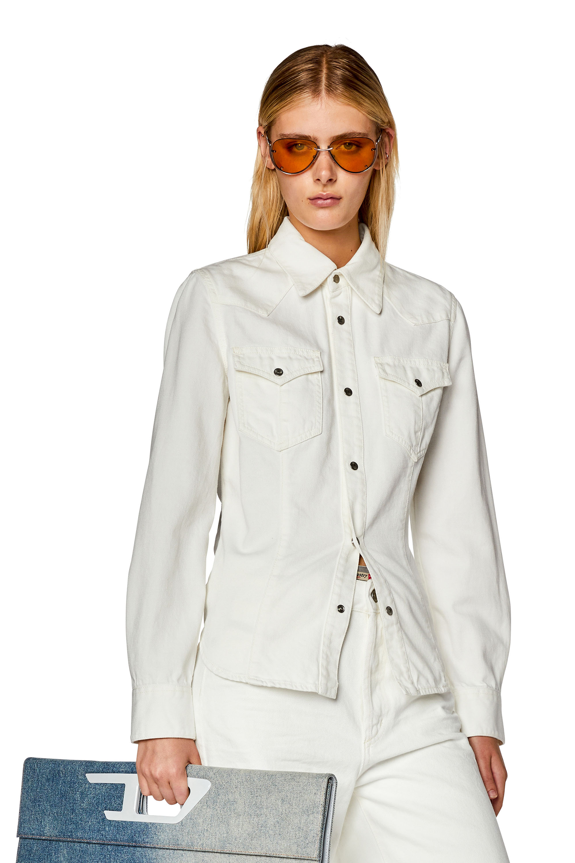 Diesel - DE-WAVES, Woman's Western denim shirt in White - 1