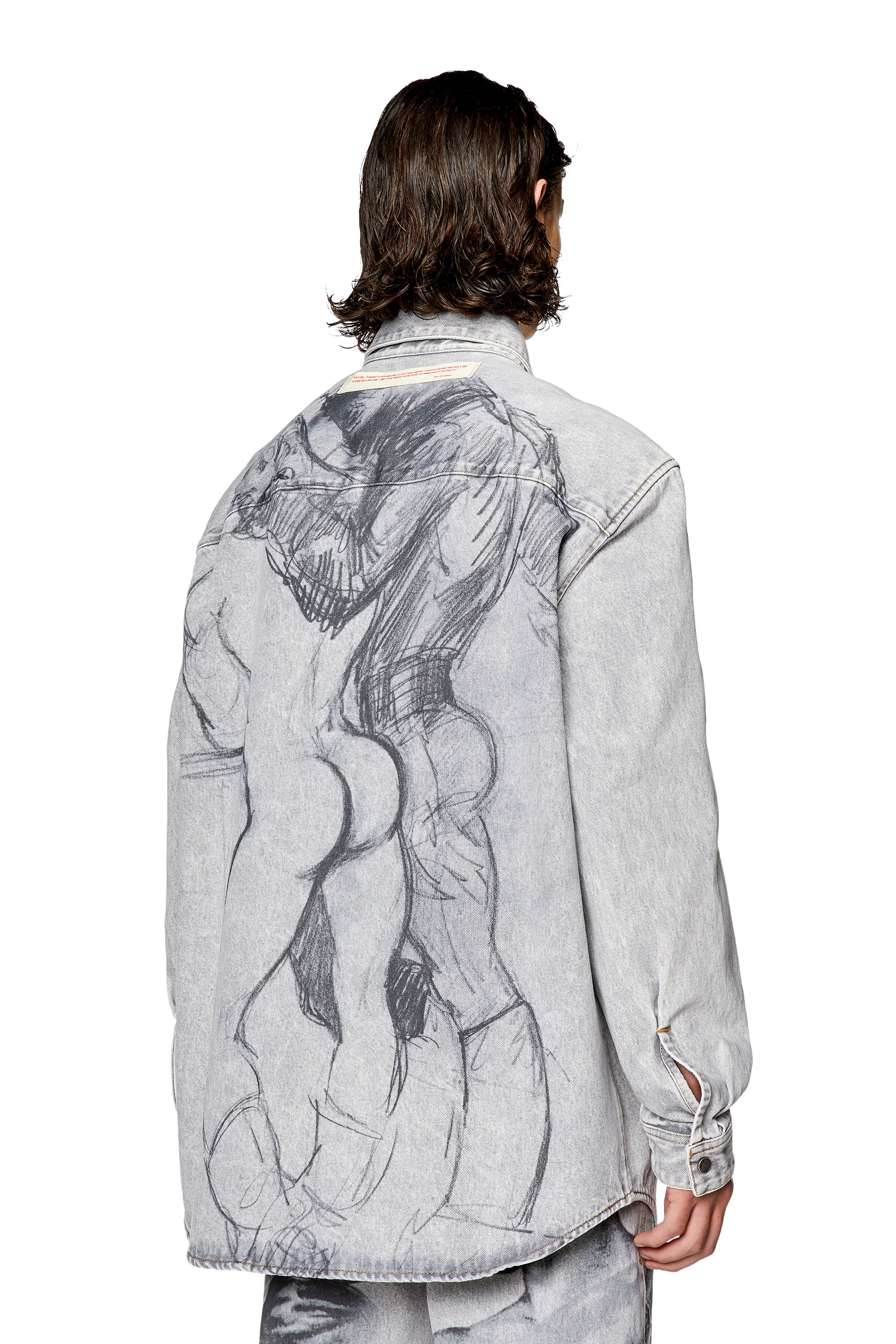 Diesel - PR-D-SIMPLY-OVER, Unisex's Denim shirt with sketch print in Light Grey - 4