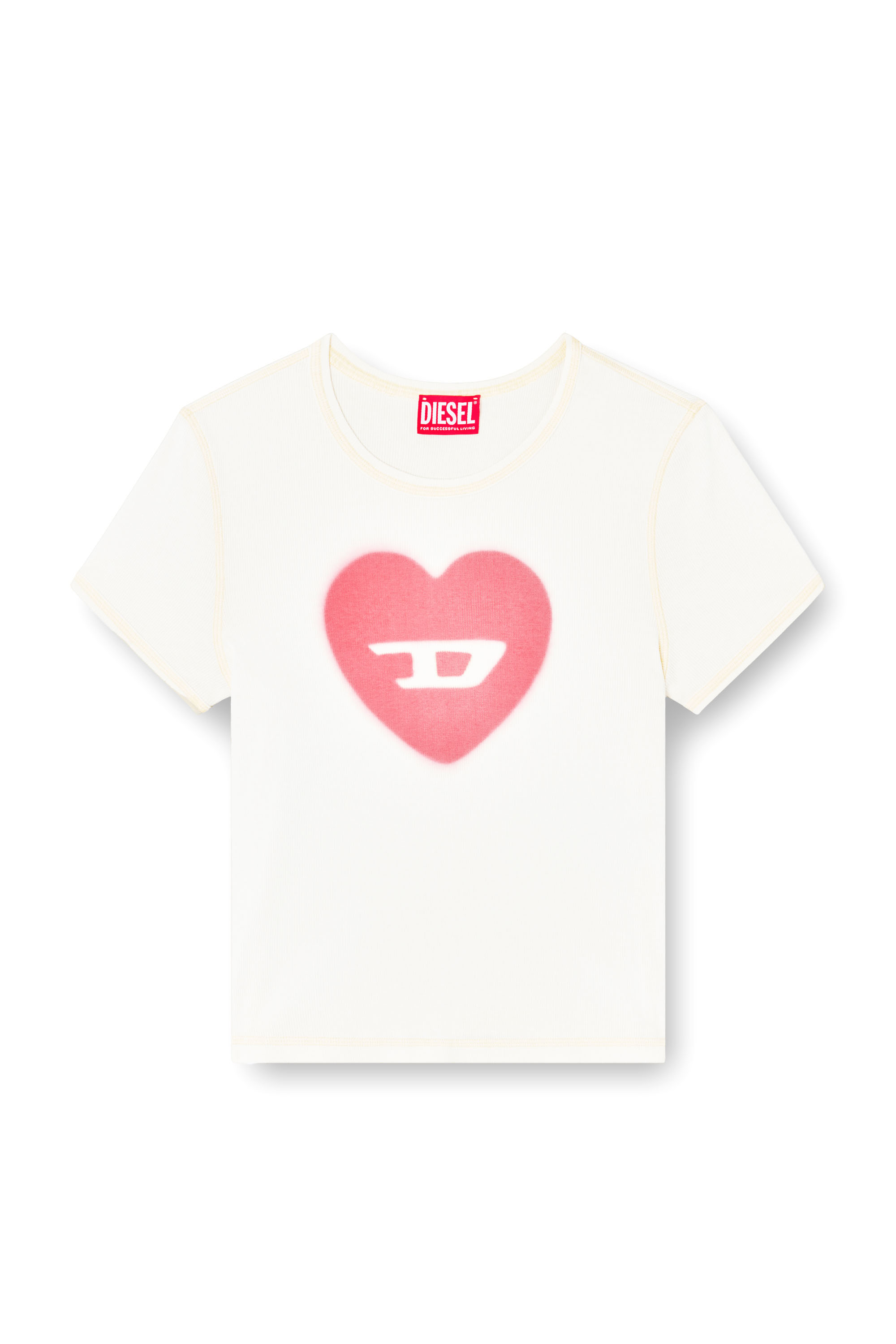 Diesel - T-ELE, Woman's Ribbed T-shirt with watercolour heart D in White - 3