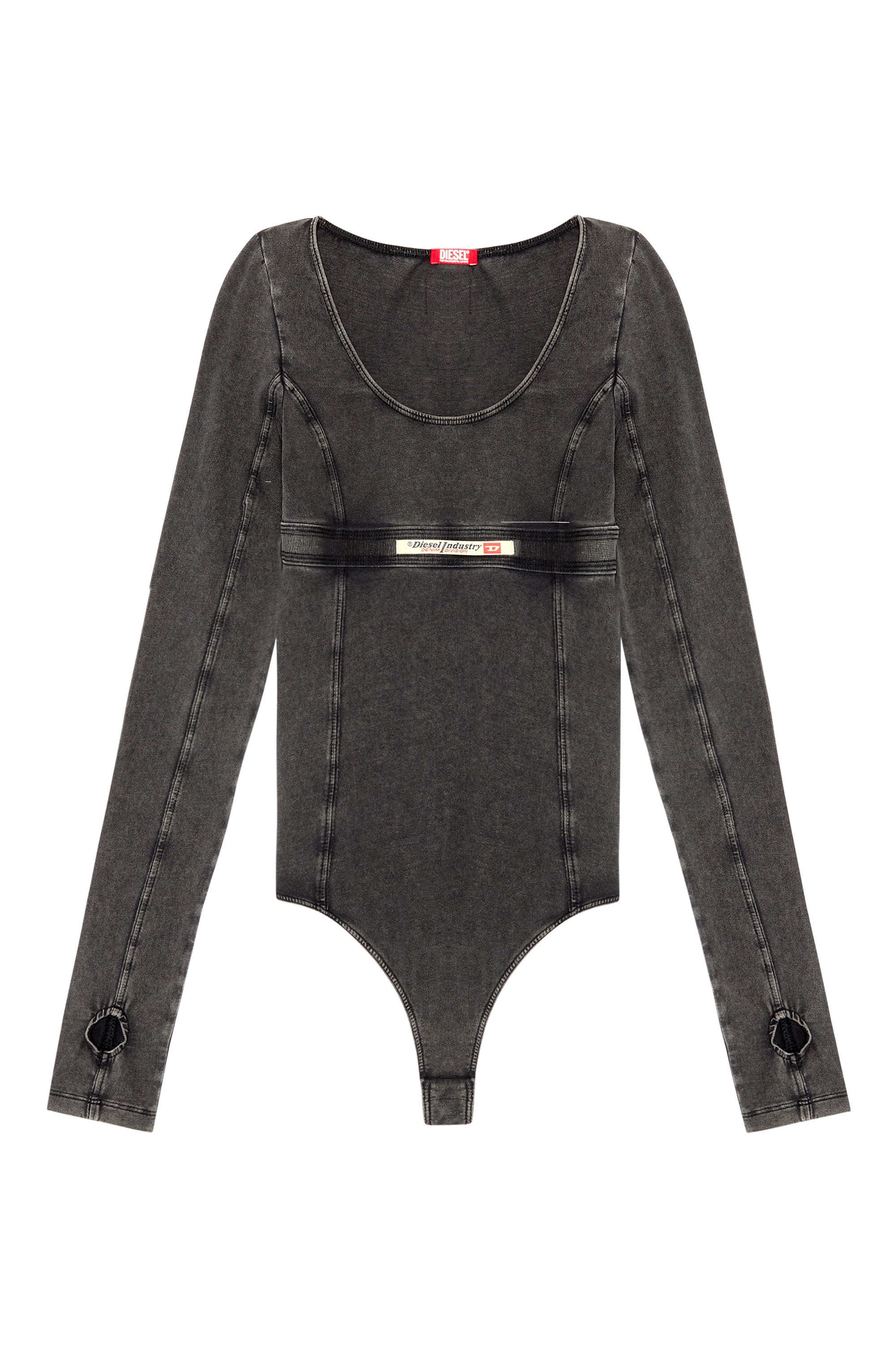 Diesel - UFBY-NIKLA, Woman's Long-sleeve bodysuit in denim-effect jersey in Black - 4