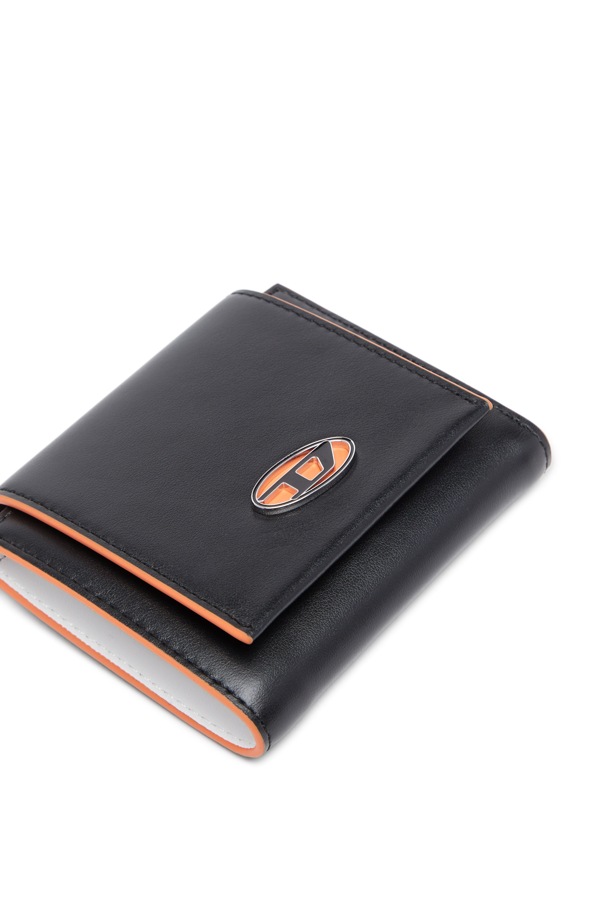 Diesel - BI-FOLD COIN S 3D, Woman's Colour-block leather wallet in Black/Orange - 4