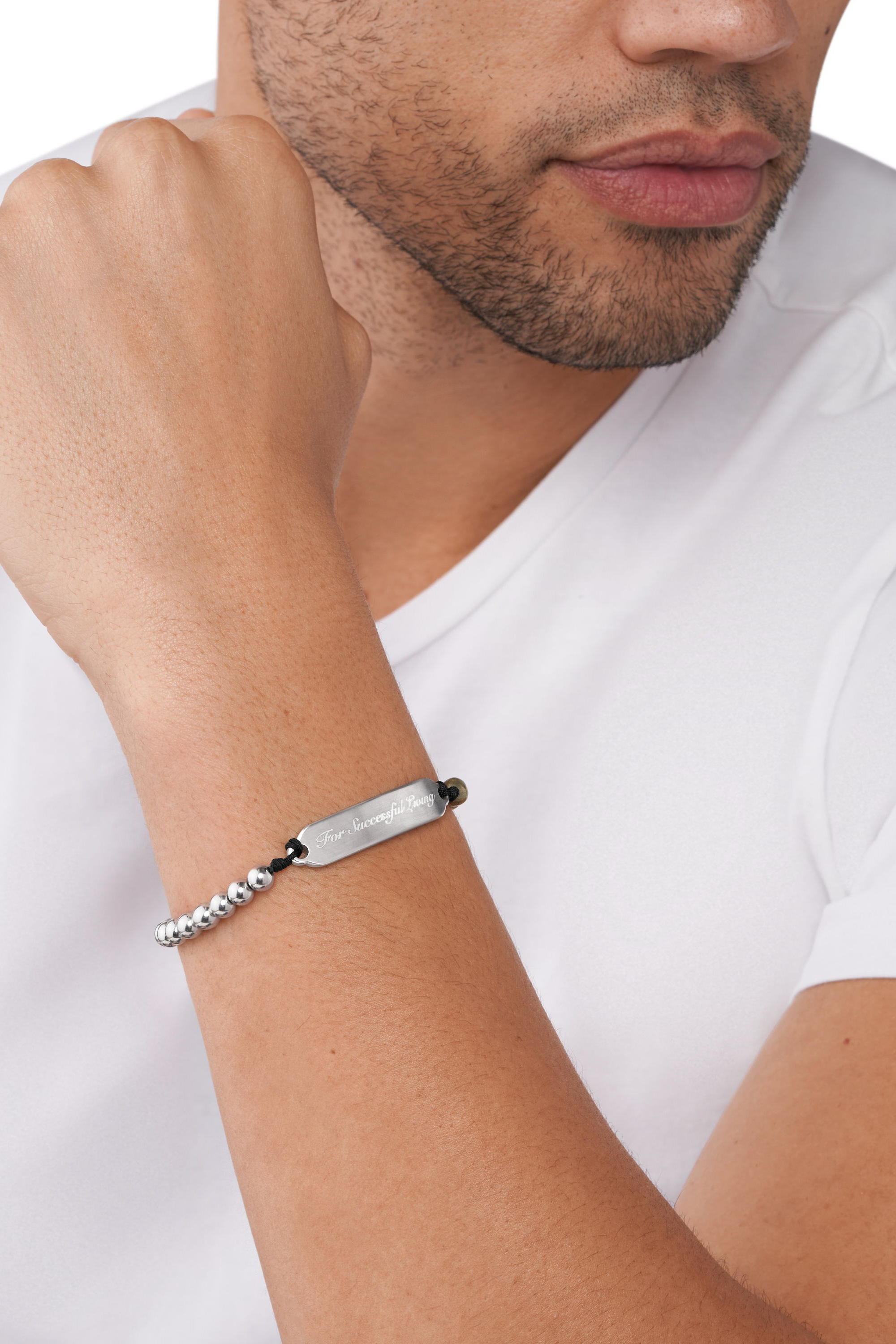 Diesel - DX1403, Unisex's Silver and Gold Pyrite Beaded Bracelet in Silver/Black - 3