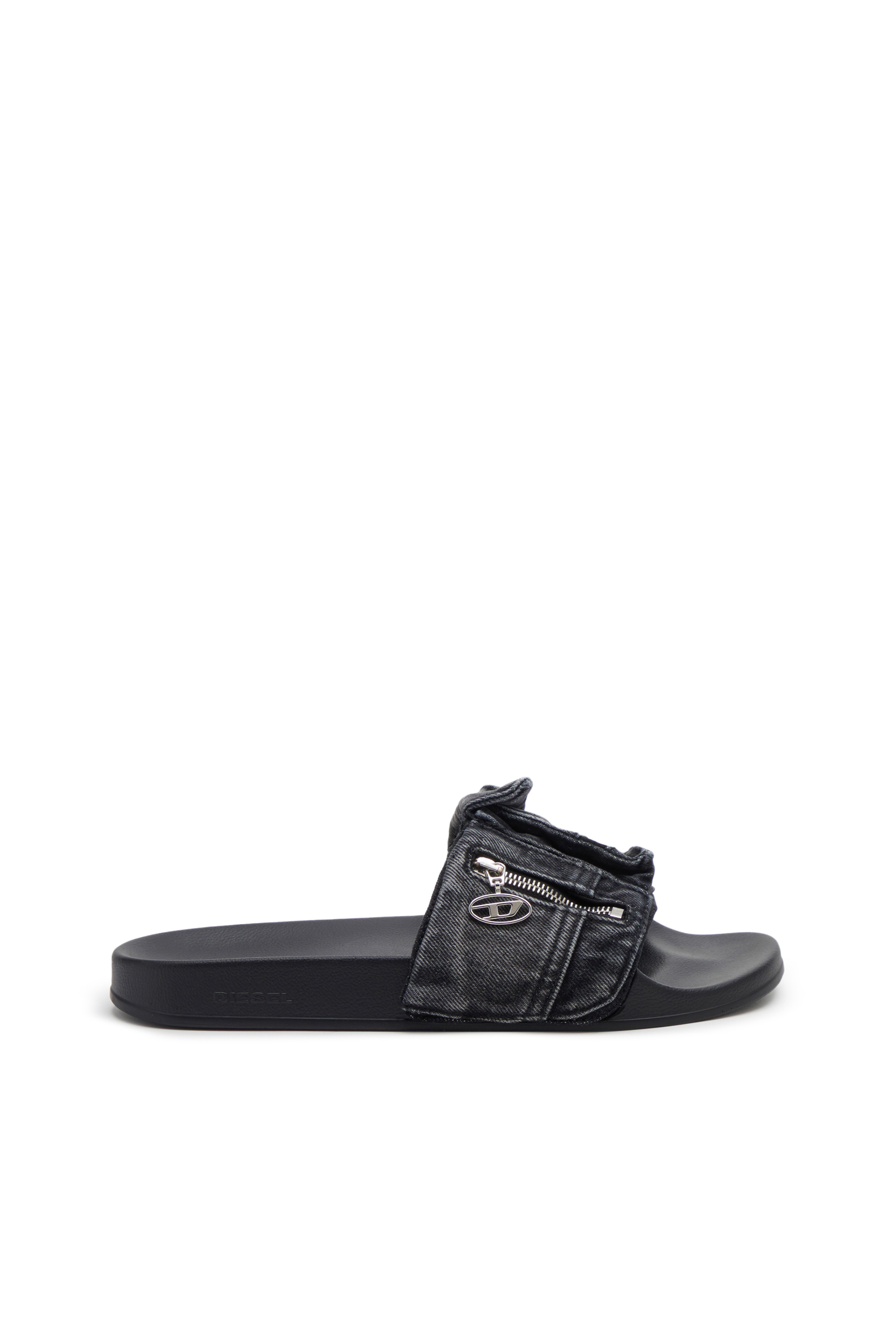 Diesel - SA-MAYEMI PK, Man's Sa-Mayemi PK - Denim pool slides with utility pockets in Black - 1