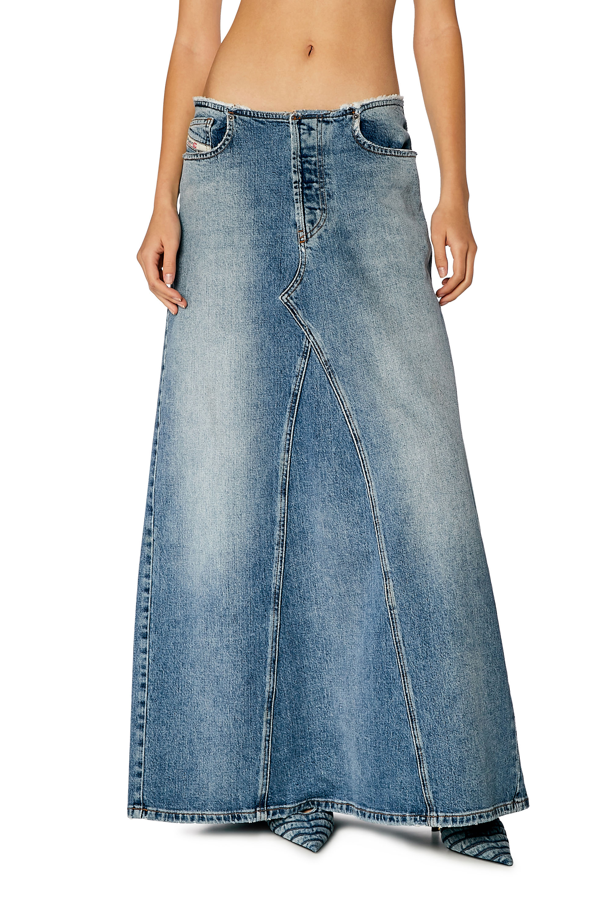 Diesel - DE-PAGO-S, Woman's Long skirt in comfort denim in Medium blue - 1