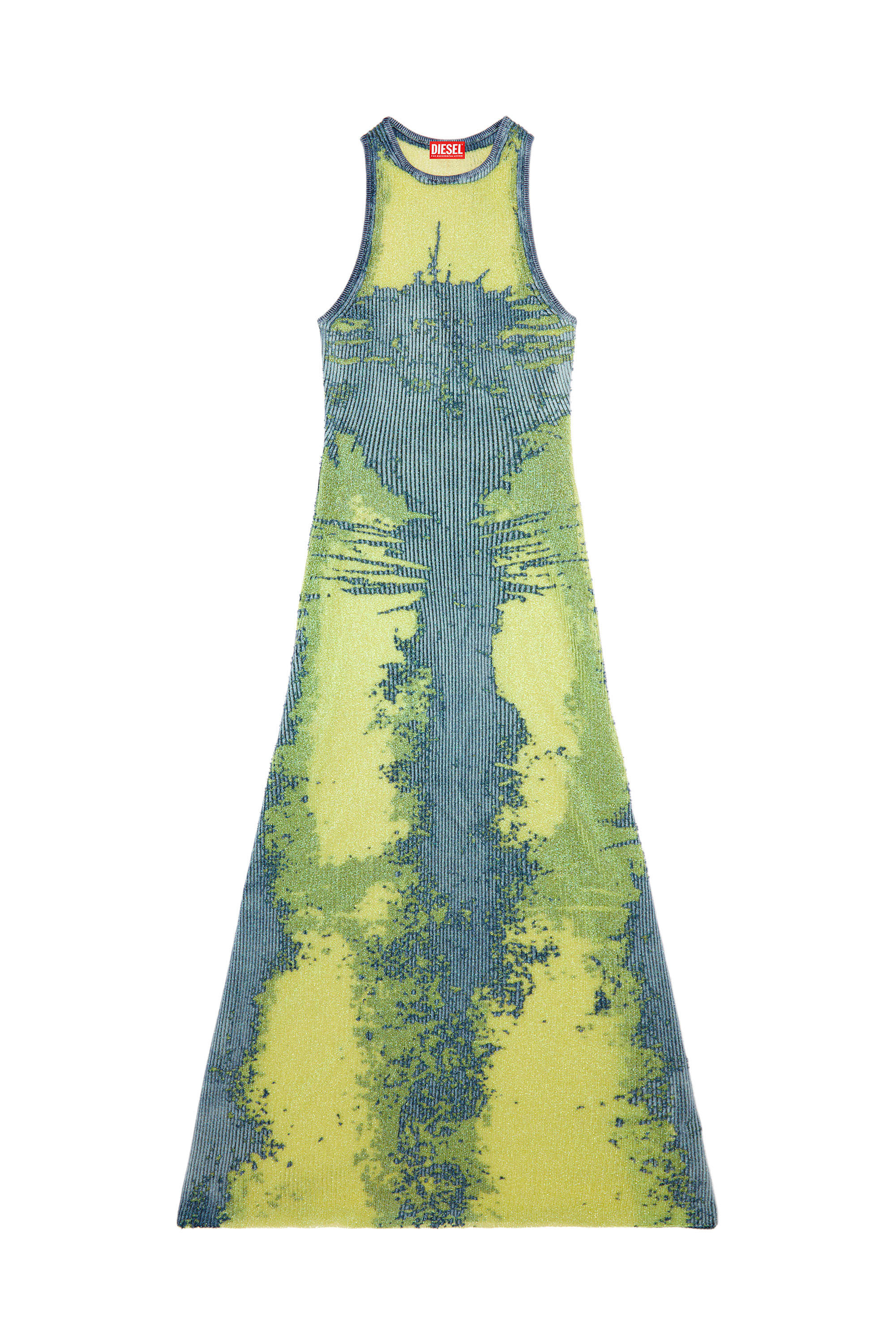 Diesel - M-MAGIAS, Woman's Long dress in devoré metallic knit in Blue/Yellow - 2