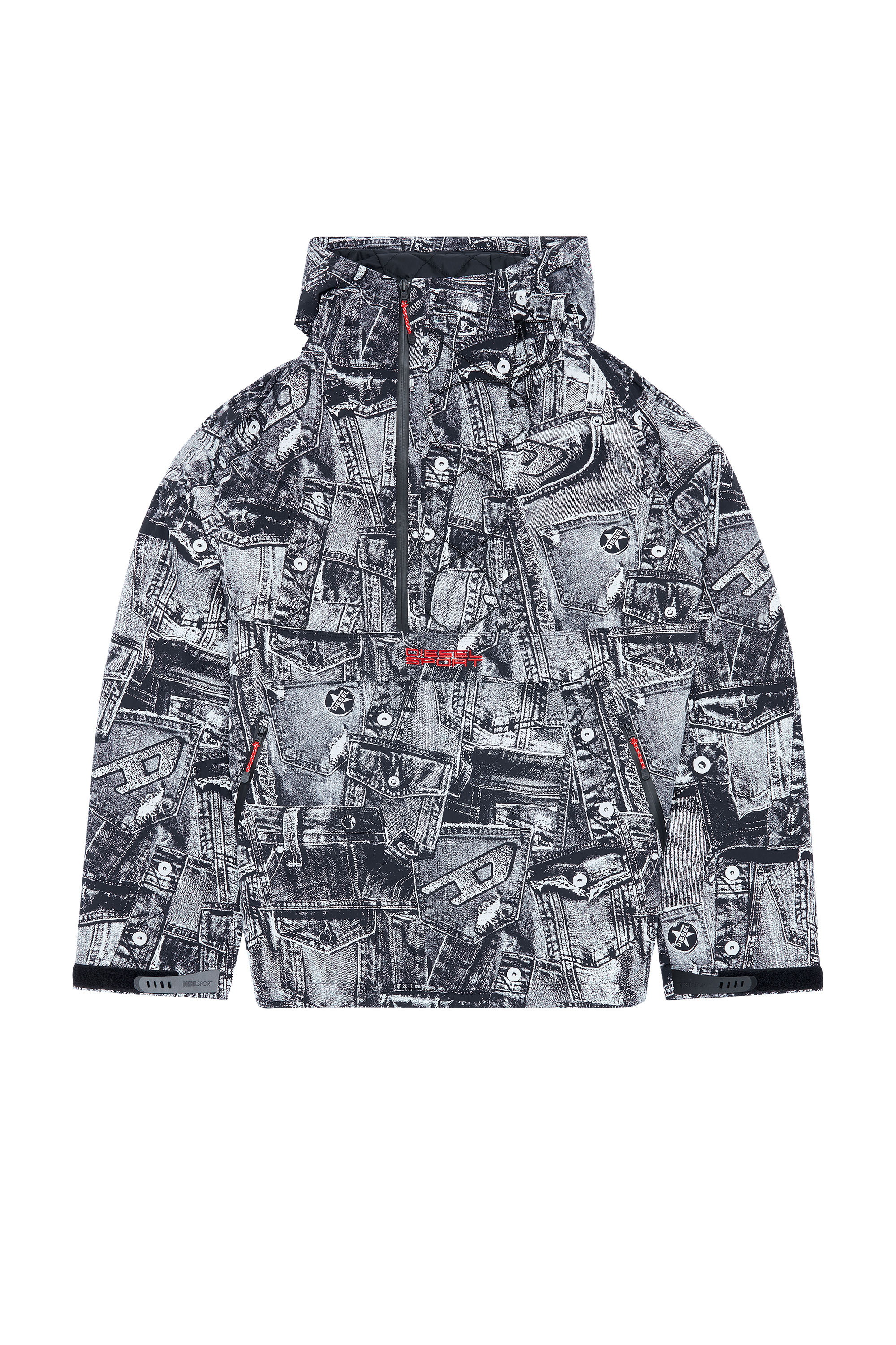 Diesel - AUWT-REINHOLD-WT04, Man's Padded hooded anorak with graphic print in Black - 3