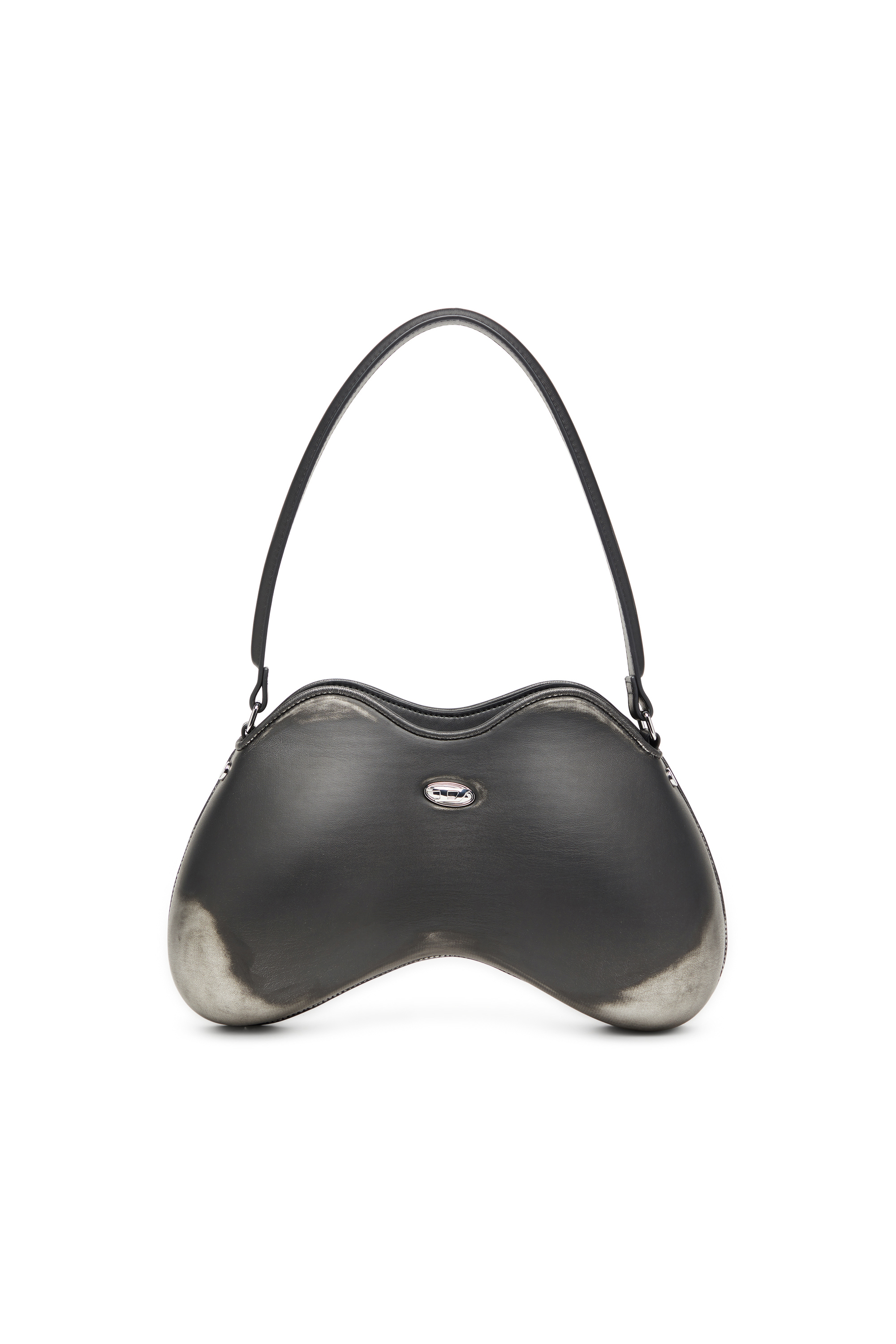 Diesel - DOUBLE-D SHOULDER, Woman's Rigid shoulder bag in brushed PU in Black/Silver - 1