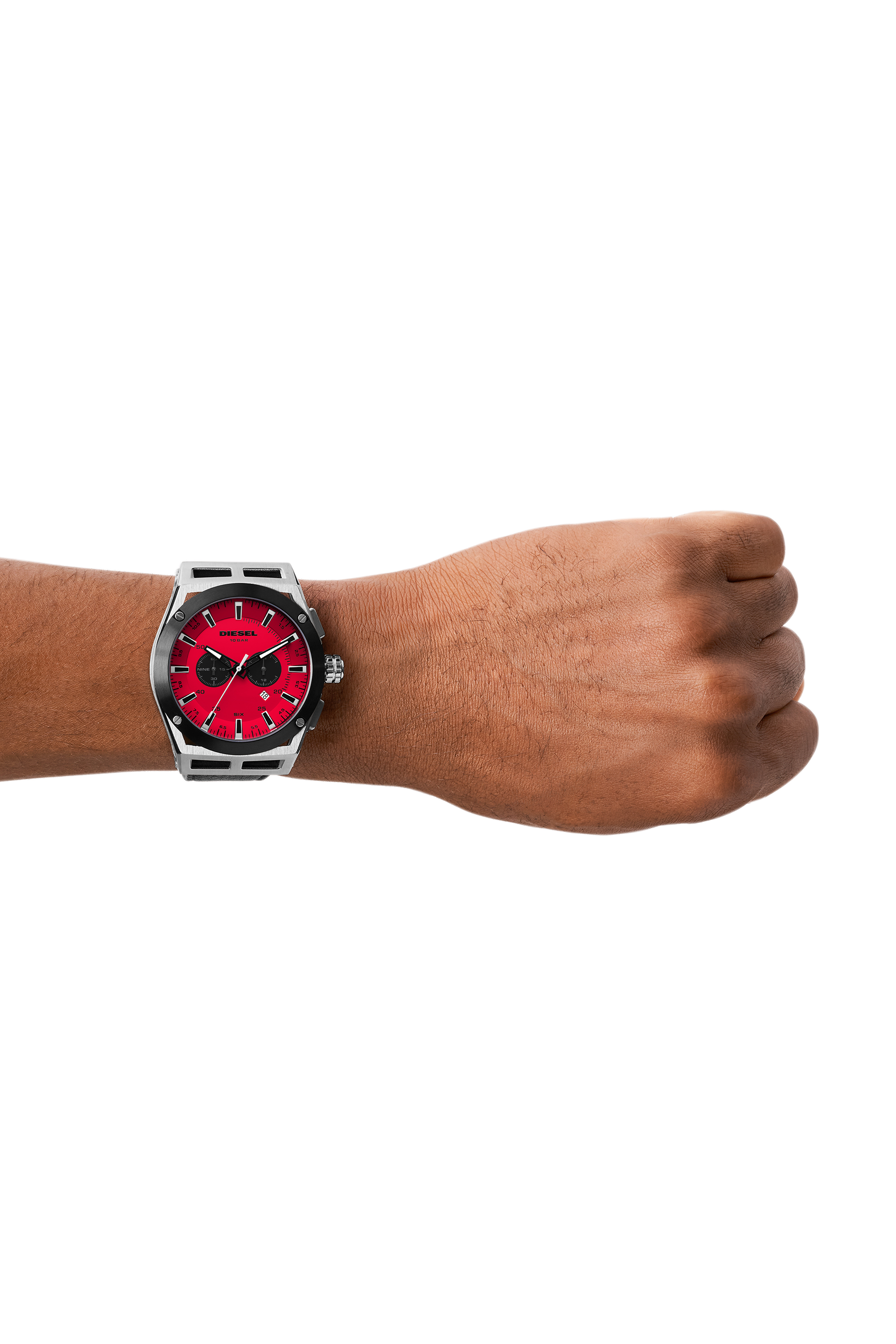 Diesel - DZ4591, Man's Timeframe chronograph black Leather watch in Black/Red - 4
