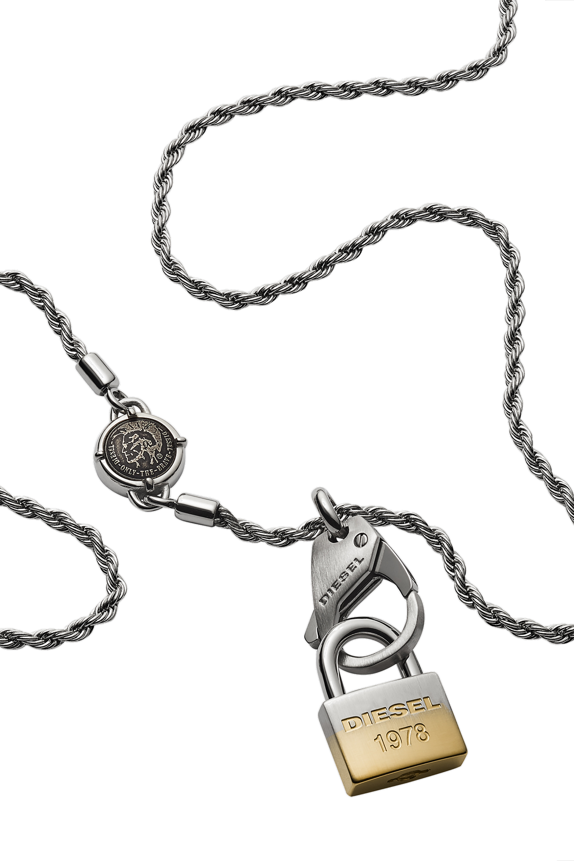 Diesel - DX1203, Man's Lock pendant stainless steel necklace in Silver - 1
