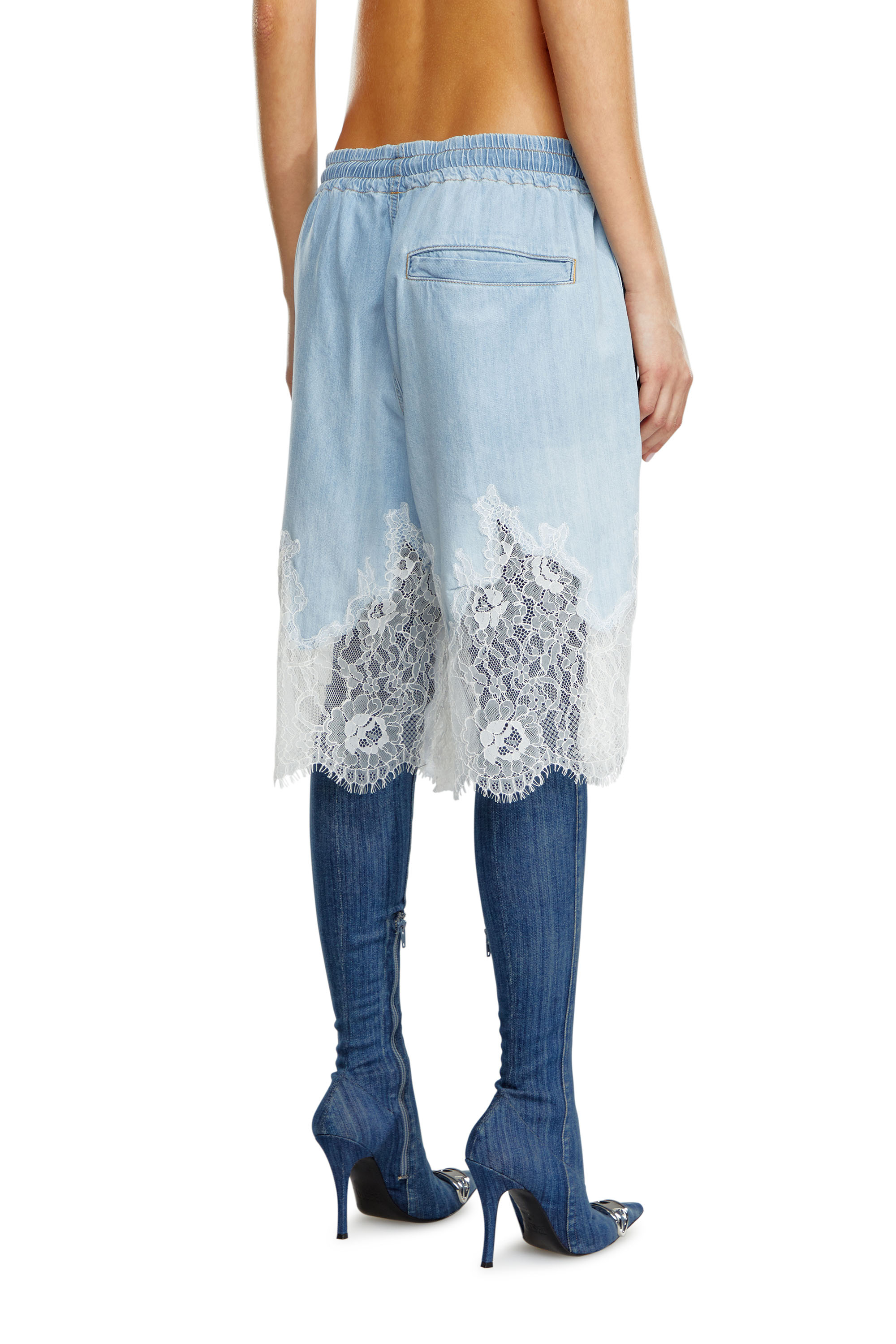 Diesel - DE-MALKIA-S, Woman's Bermuda shorts in denim and lace in Light Blue - 4