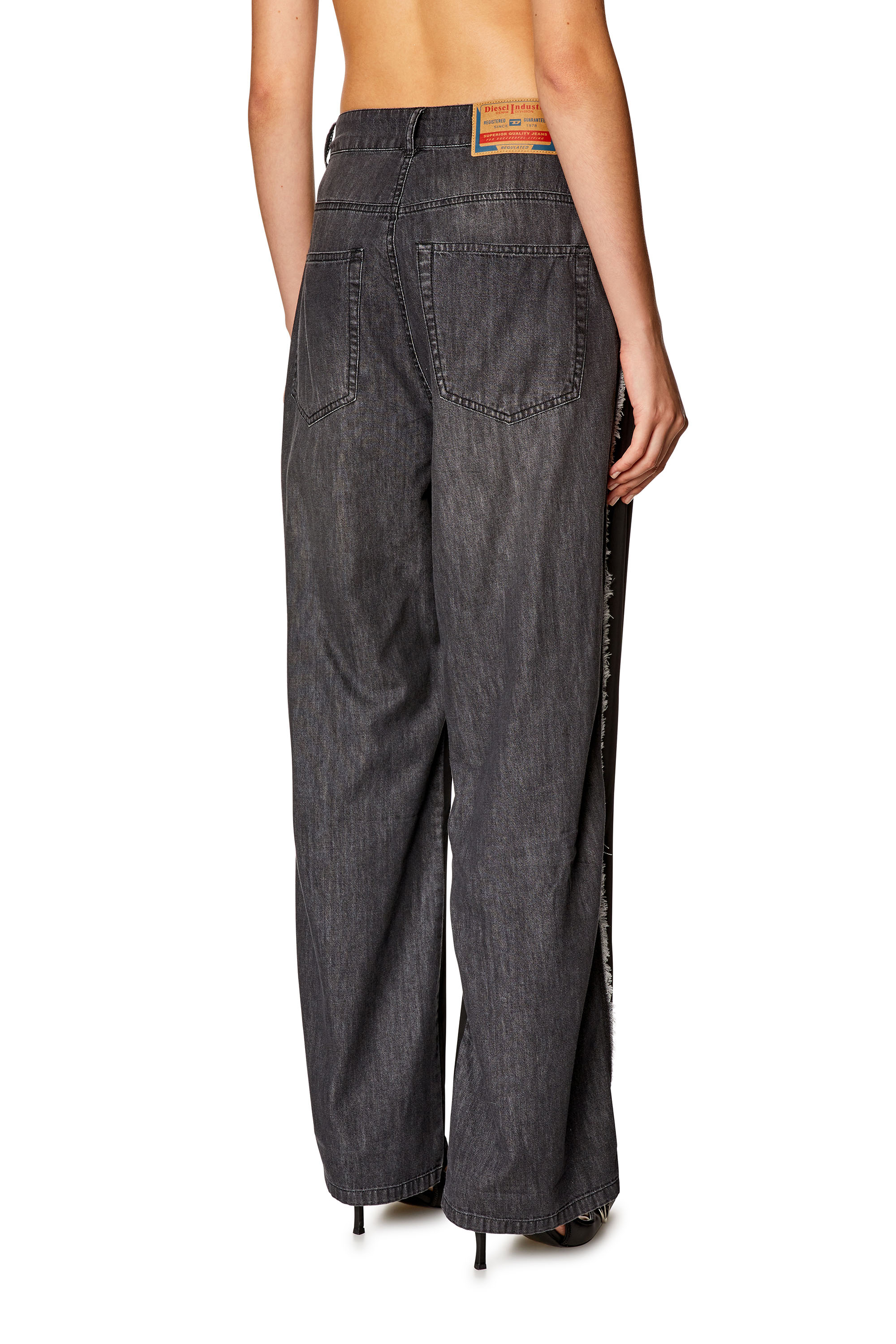 Diesel - P-FERN-DNM, Woman's Hybrid pants in satin and denim in Black - 4