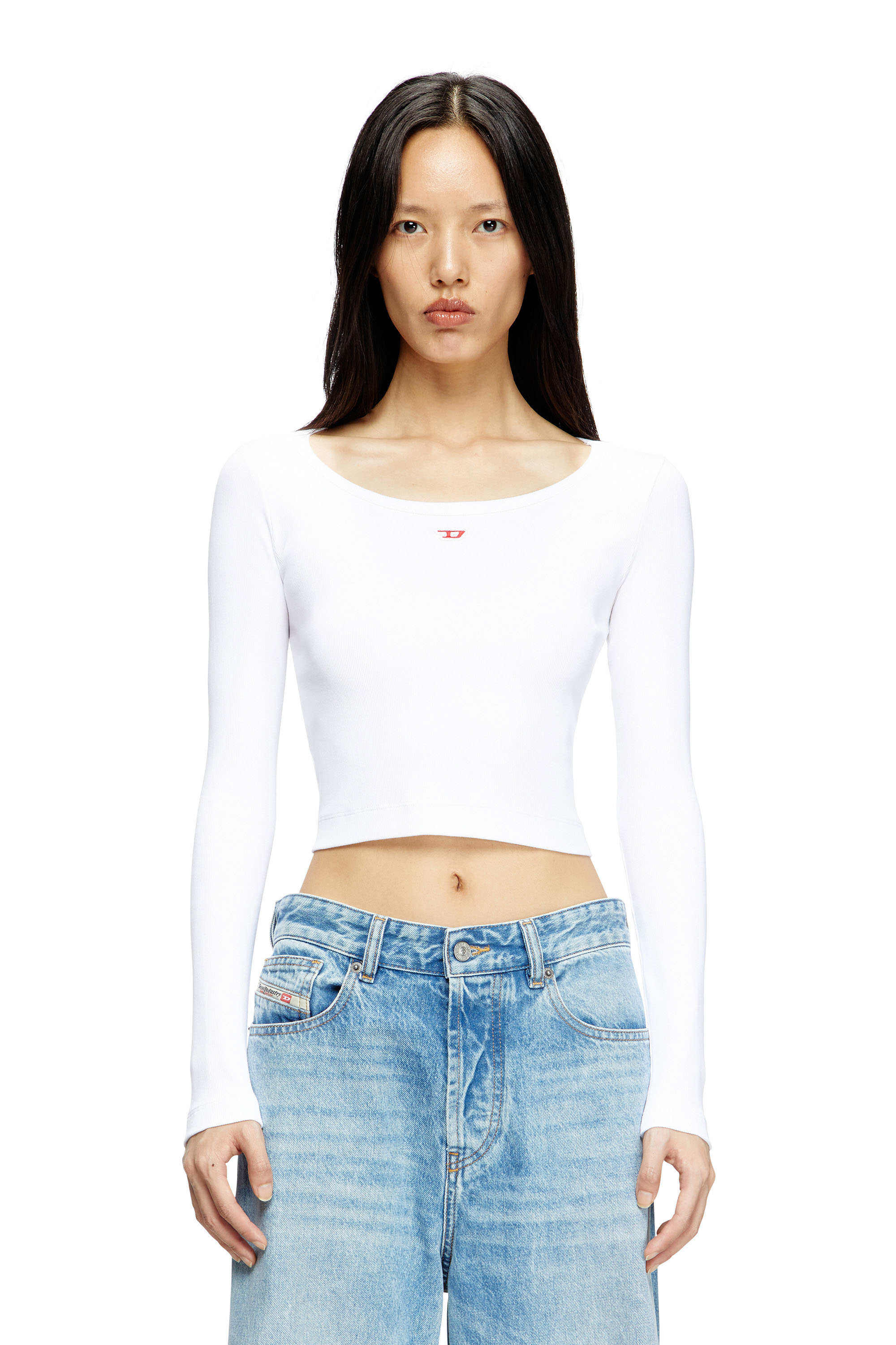 Diesel - T-BALLET-D, Woman's Long-sleeve top with D logo in White - 1