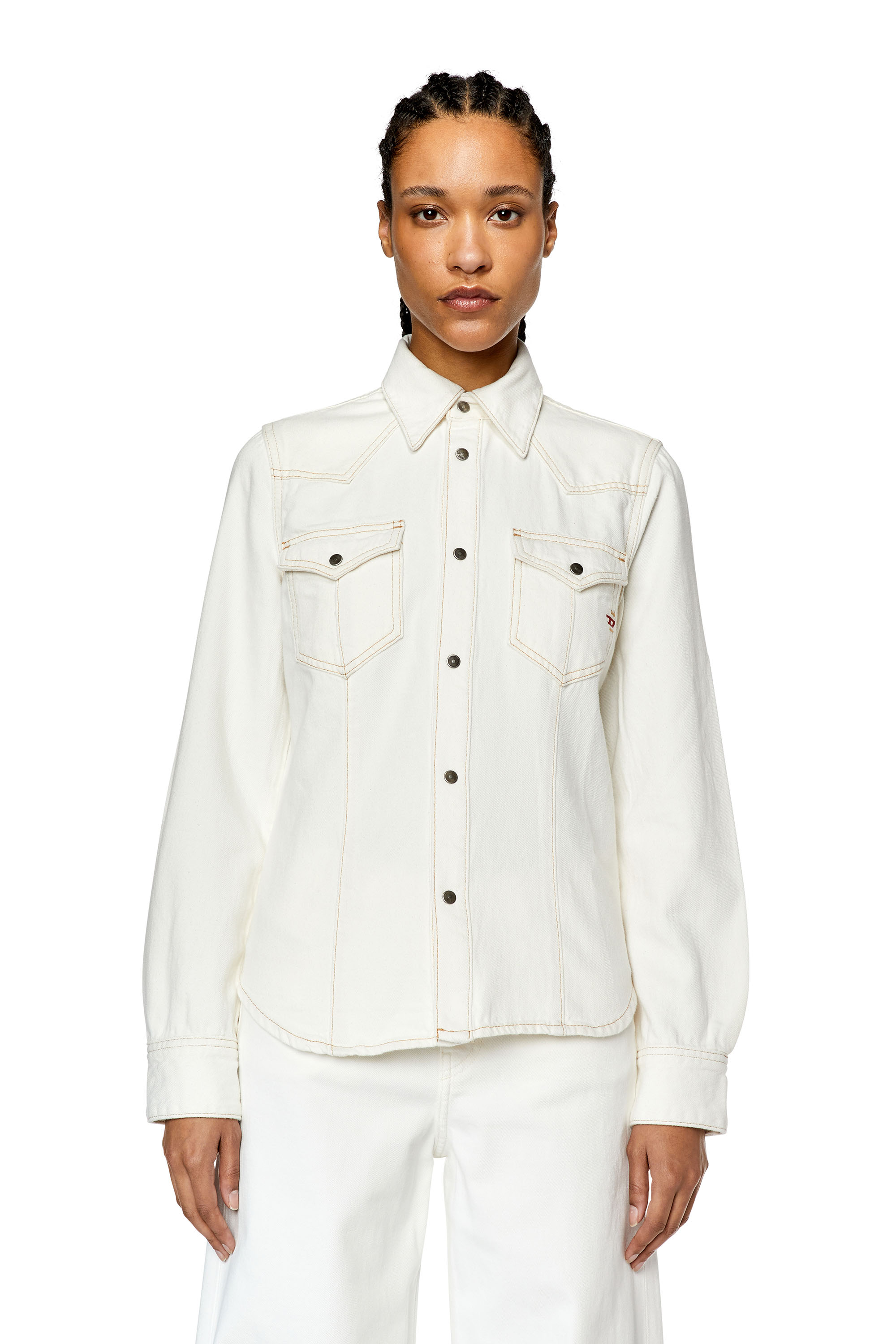 Diesel - DE-WAVES, Woman's Western shirt in denim in White - 1