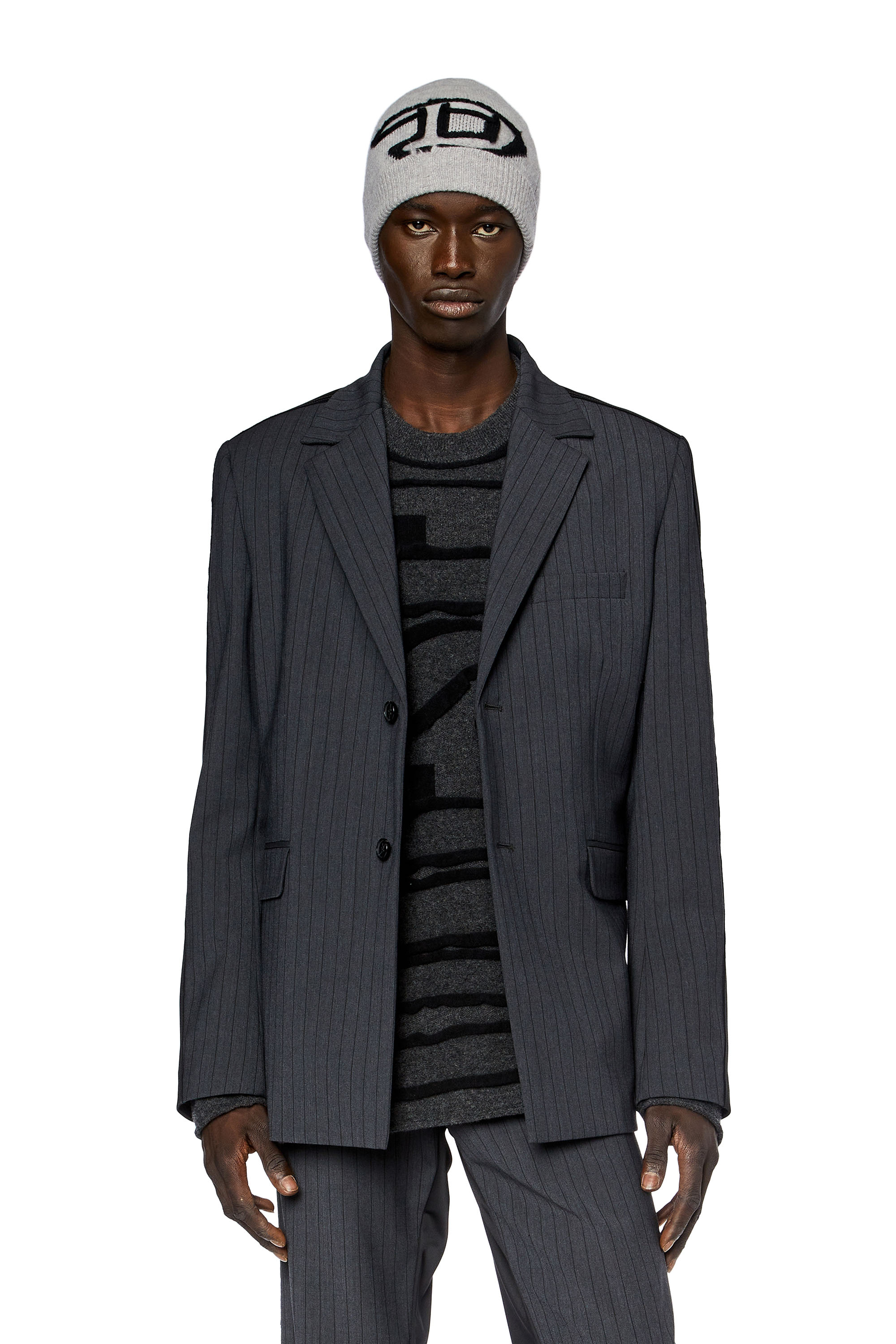 Diesel - J-WIRE, Man's Blazer in pinstriped cool wool and jersey in Dark grey - 1
