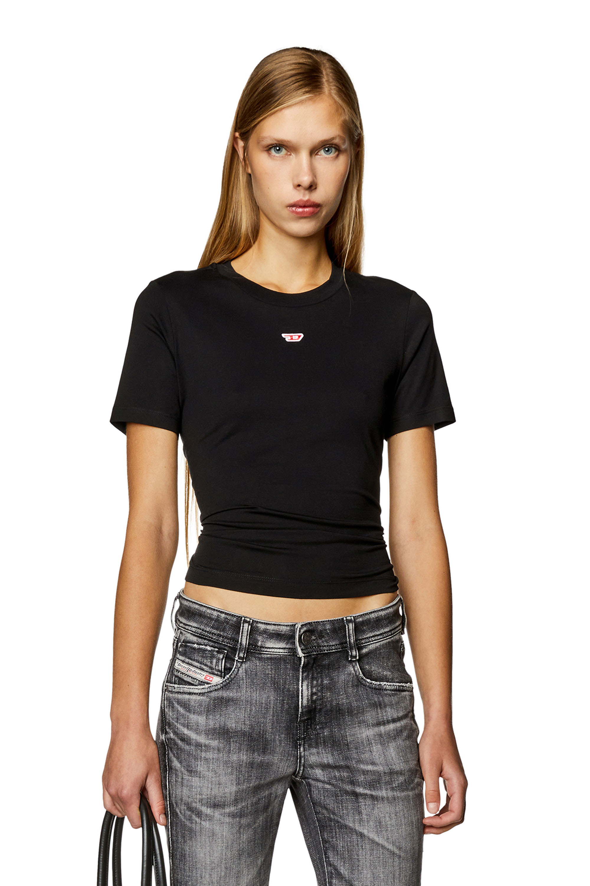 Diesel - T-REG-D, Woman's T-shirt with mini logo patch in Black - 1
