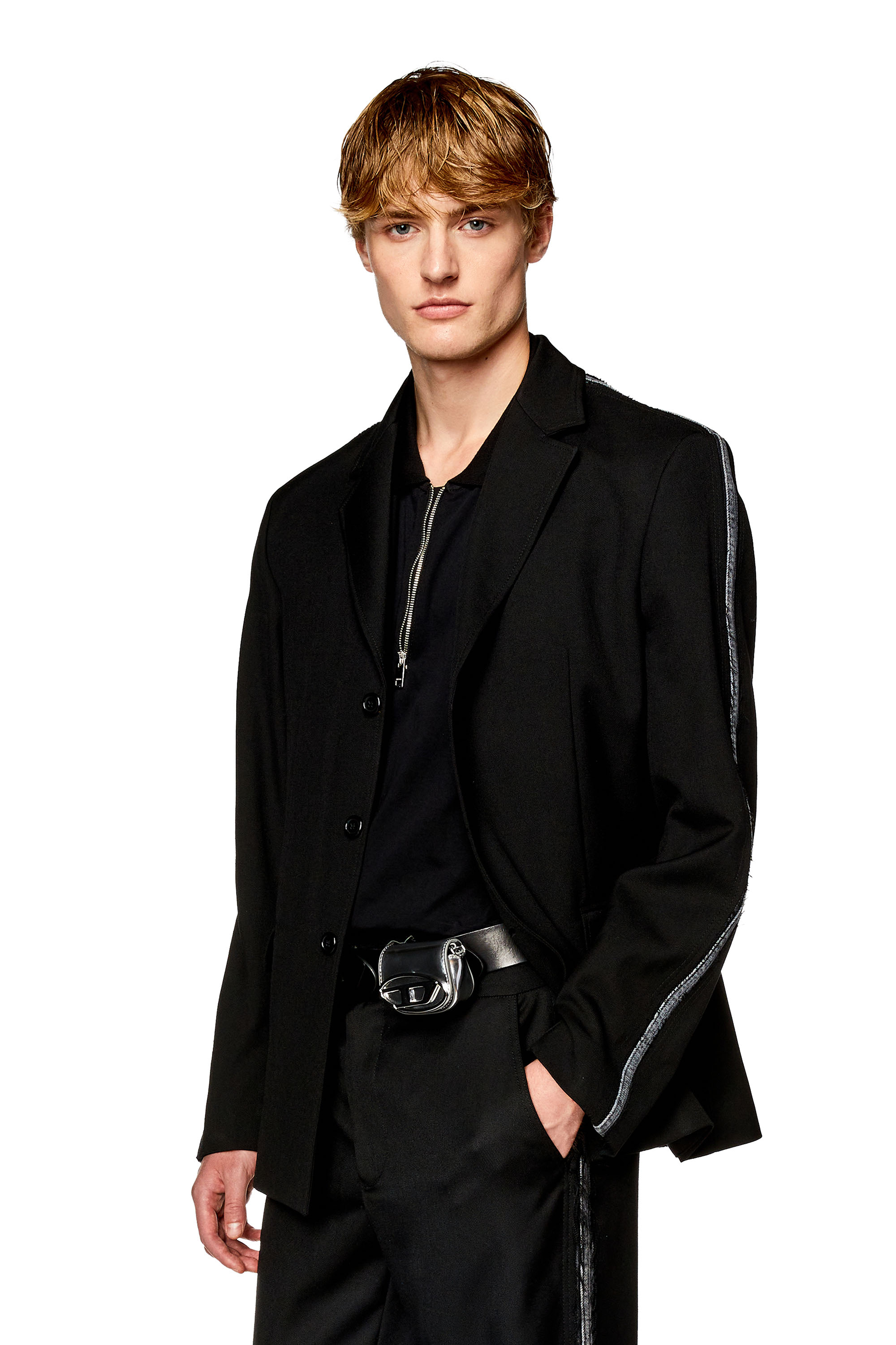 Diesel - J-HIVO, Man's Cool wool blazer with denim inserts in Black - 1