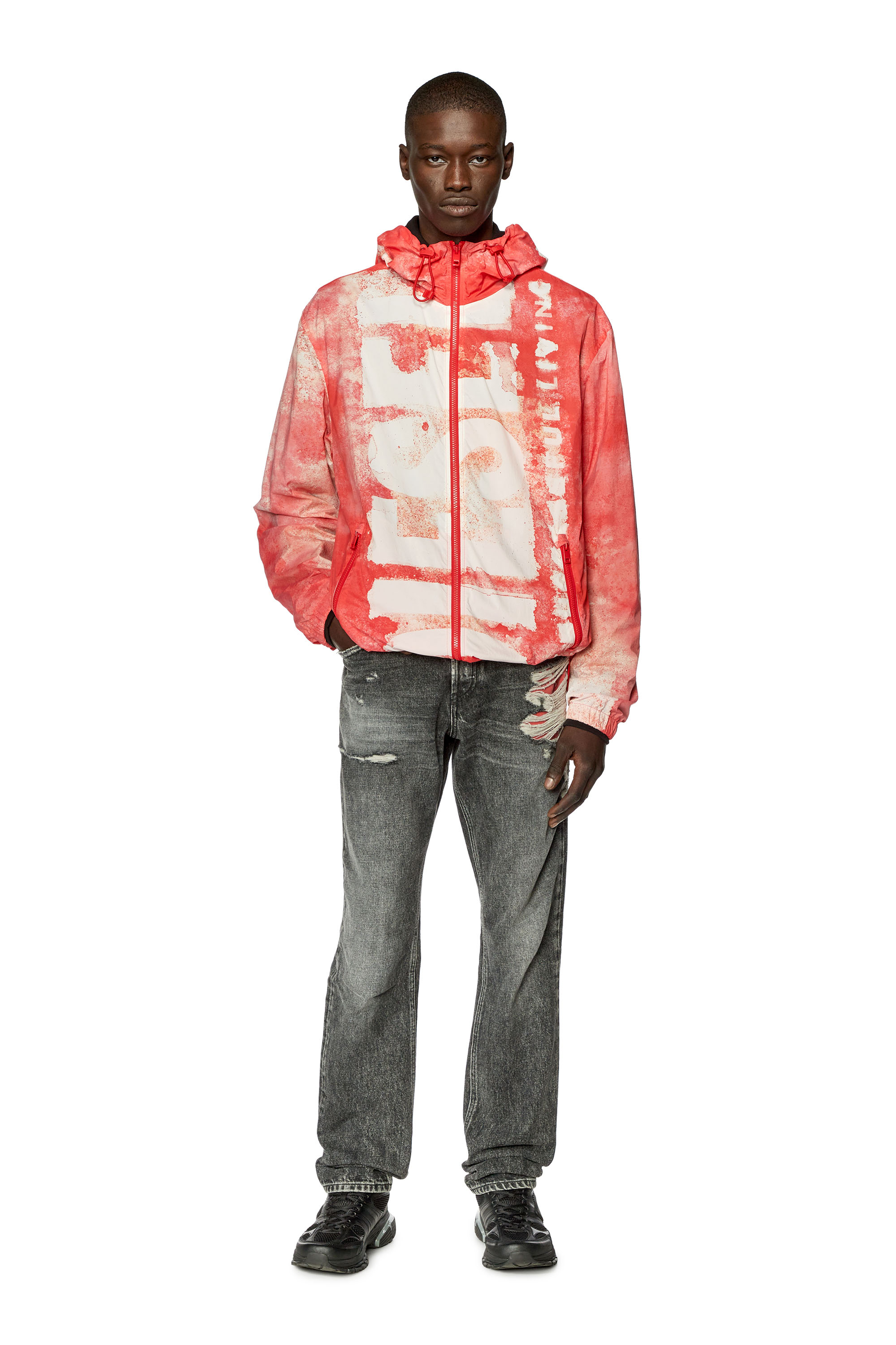Diesel - J-WARRETT-LOGO-LOGO, Man's Watercolour-effect windbreaker with logo in Red/White - 2