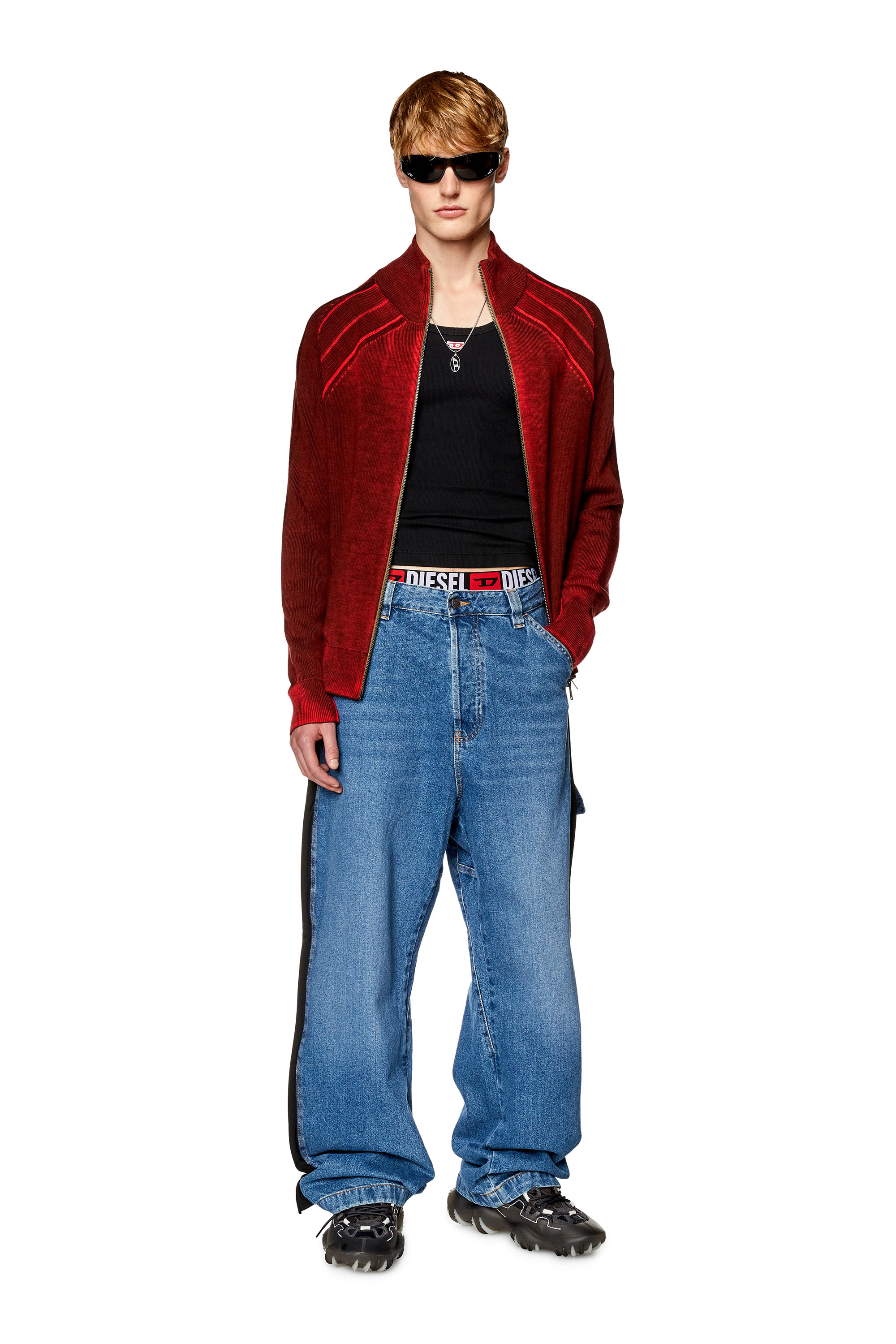 Diesel - K-IRINI, Man's Wool cardigan with nuanced print in Red - 2