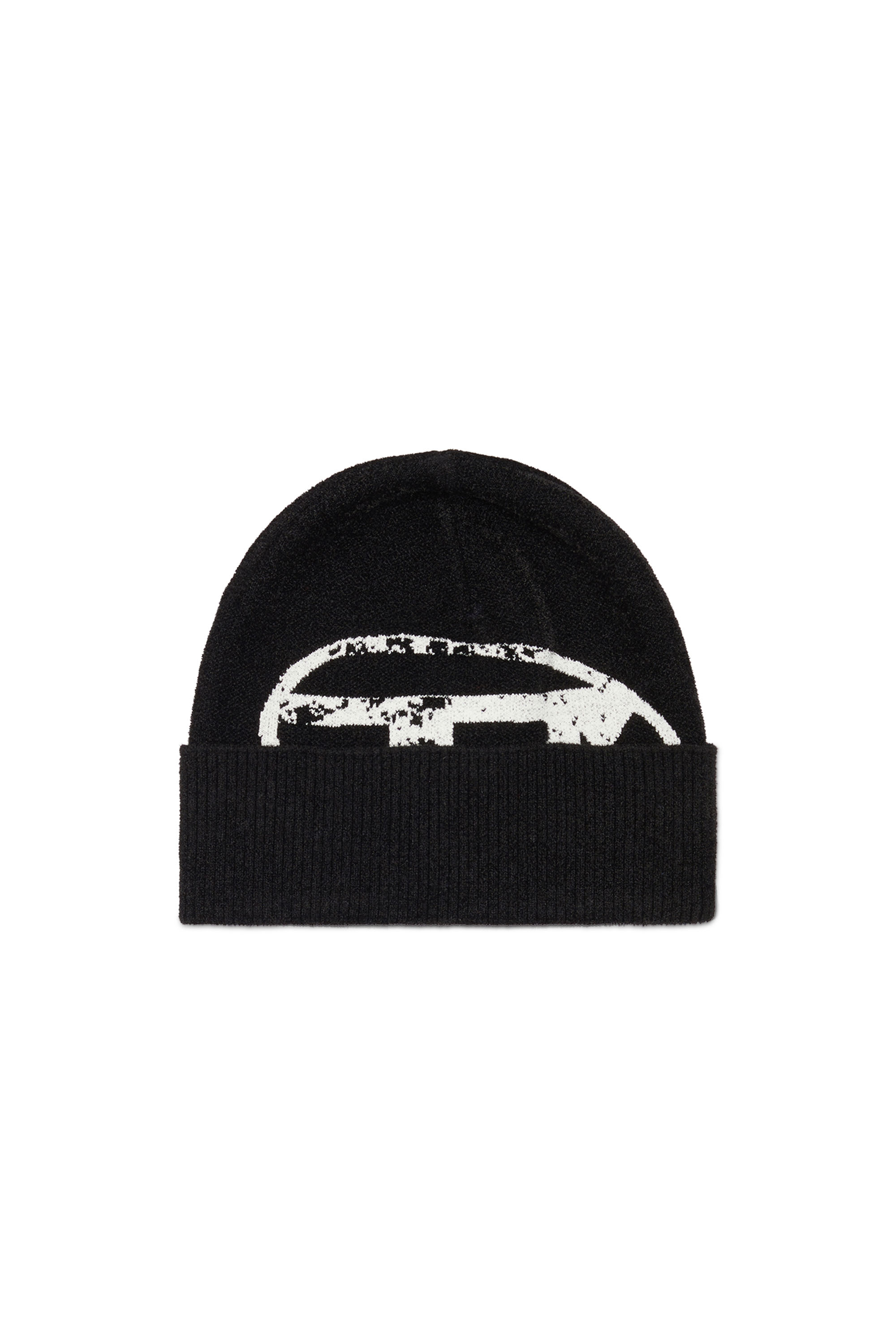 Diesel - K-URIUS, Unisex's Beanie with distressed oval D logo in Black - 1