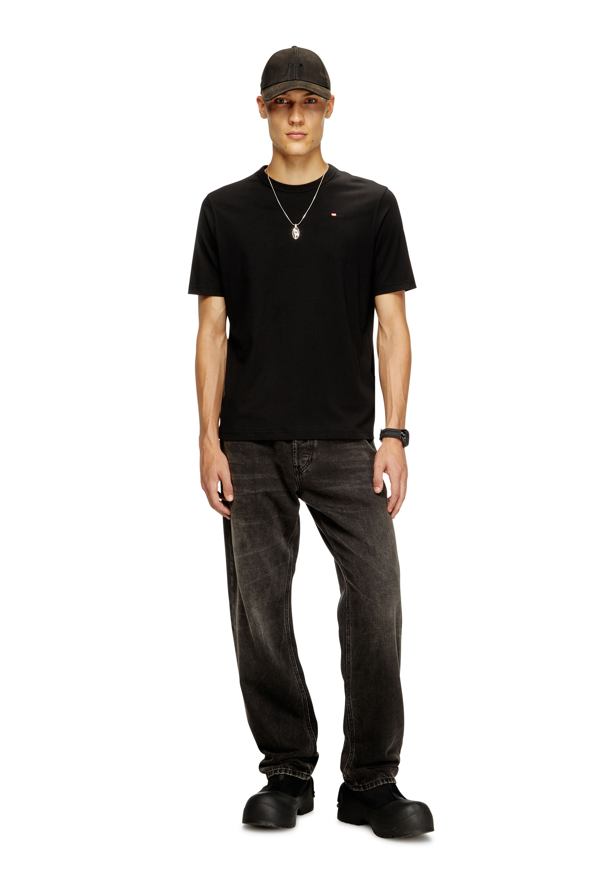 Diesel - T-ADJUST-MICRODIV, Unisex's T-shirt with micro-embroidered logo in Black - 2