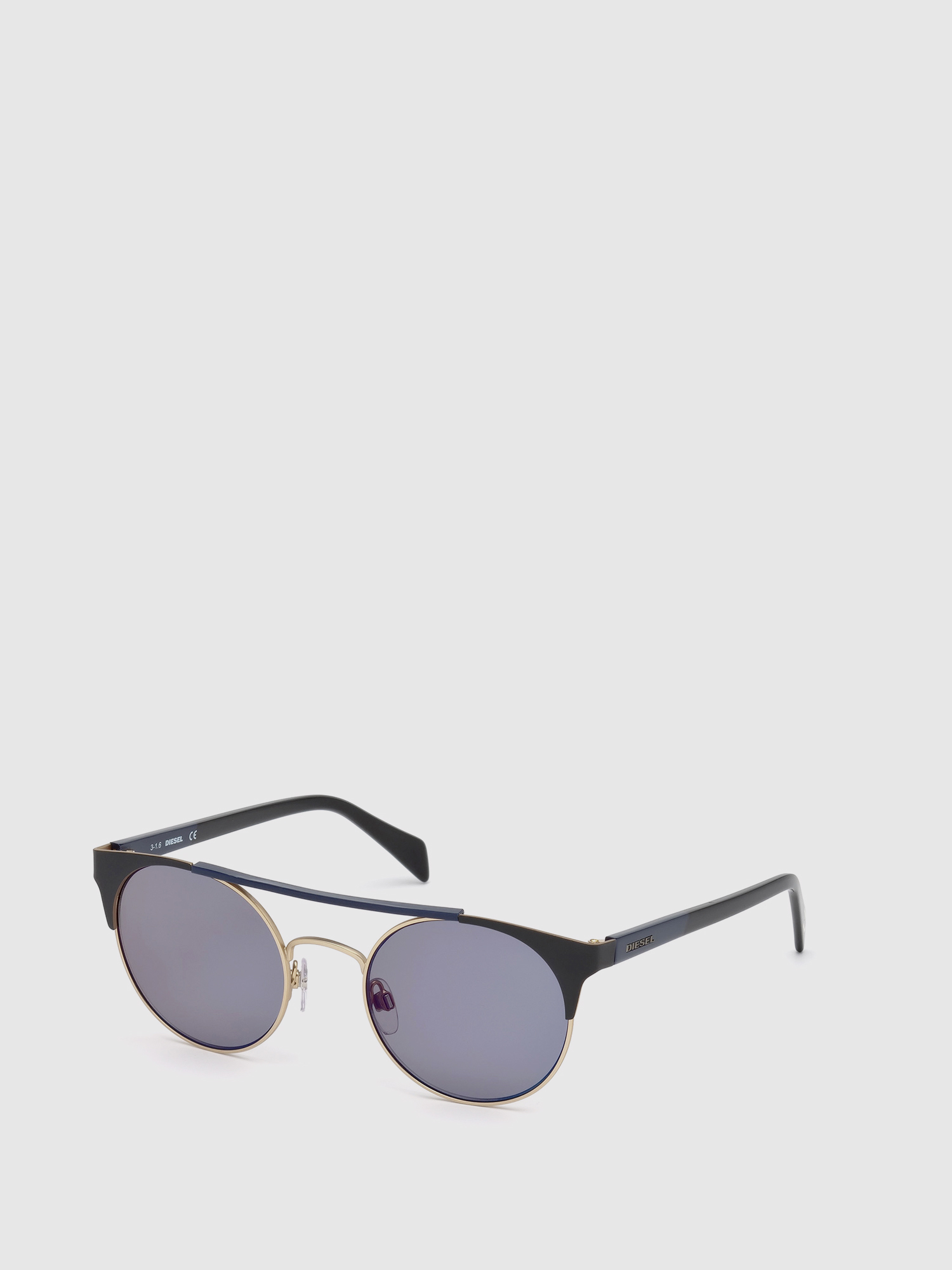 Diesel - DL0218, Unisex's Panto-shaped metal eyewear in Black/Blue - 1