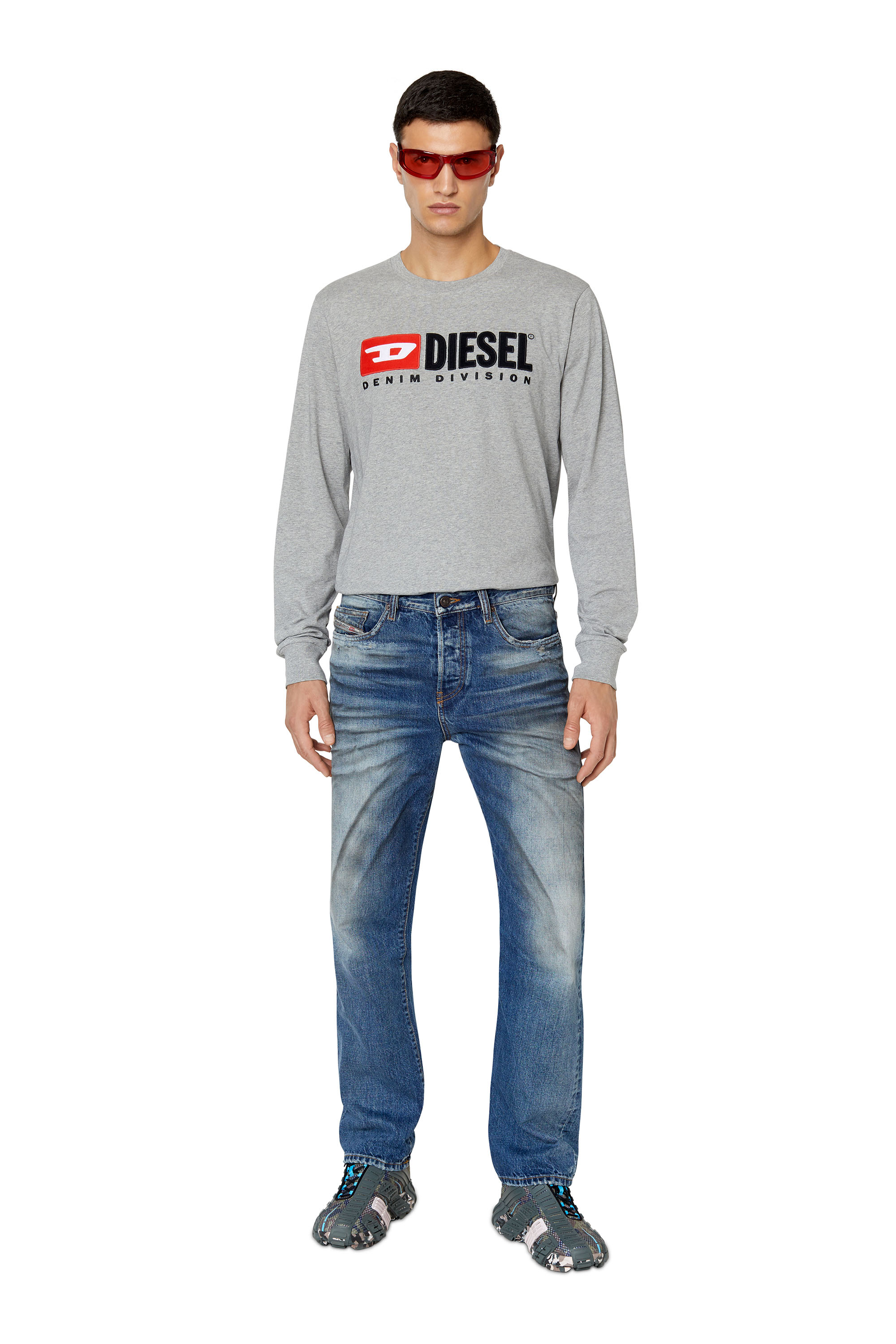 Diesel - T-JUST-LS-DIV, Man's Long-sleeve T-shirt with fleece logo in Grey - 2
