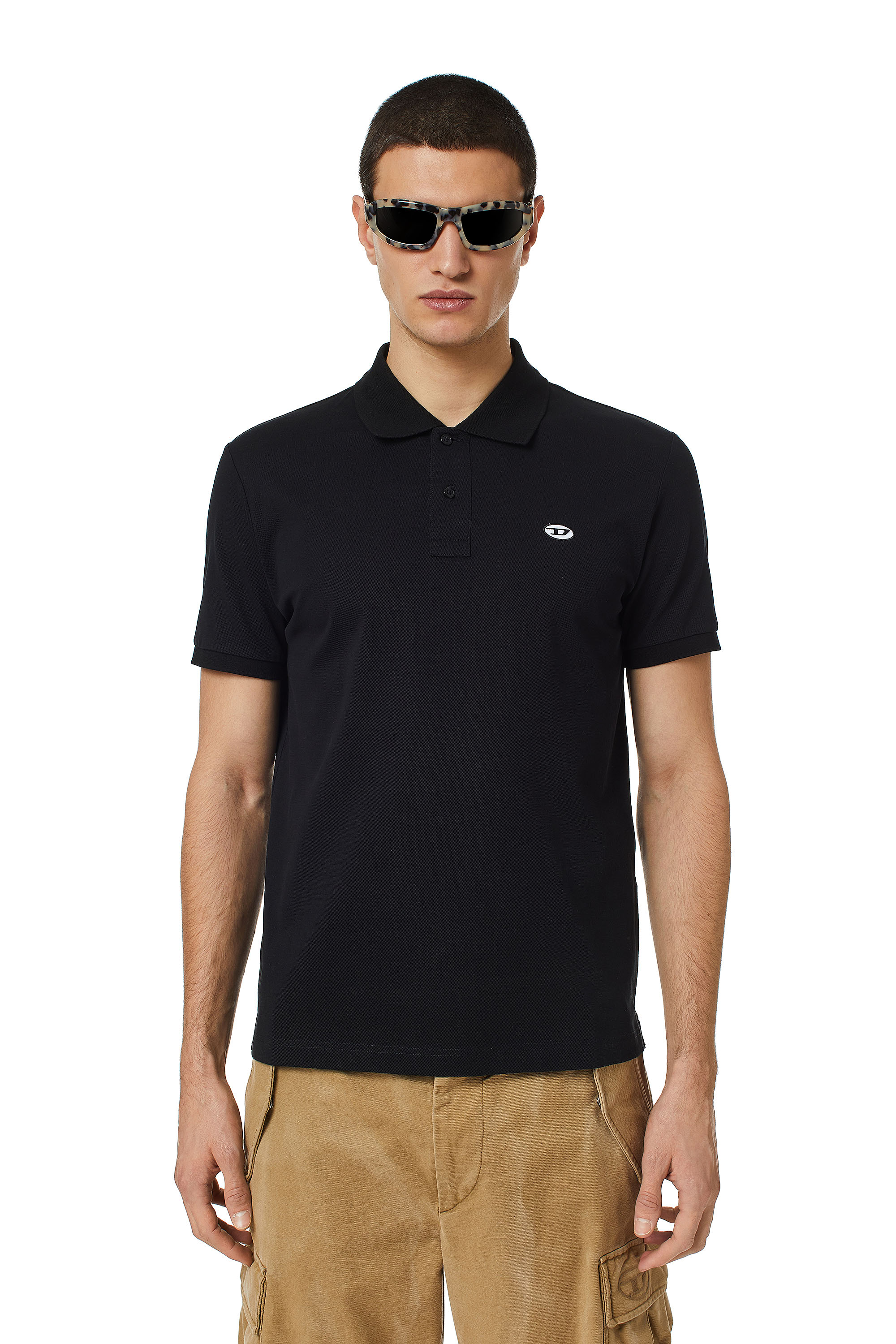 Diesel - T-SMITH-DOVAL-PJ, Man's Polo shirt with oval D patch in Black - 1