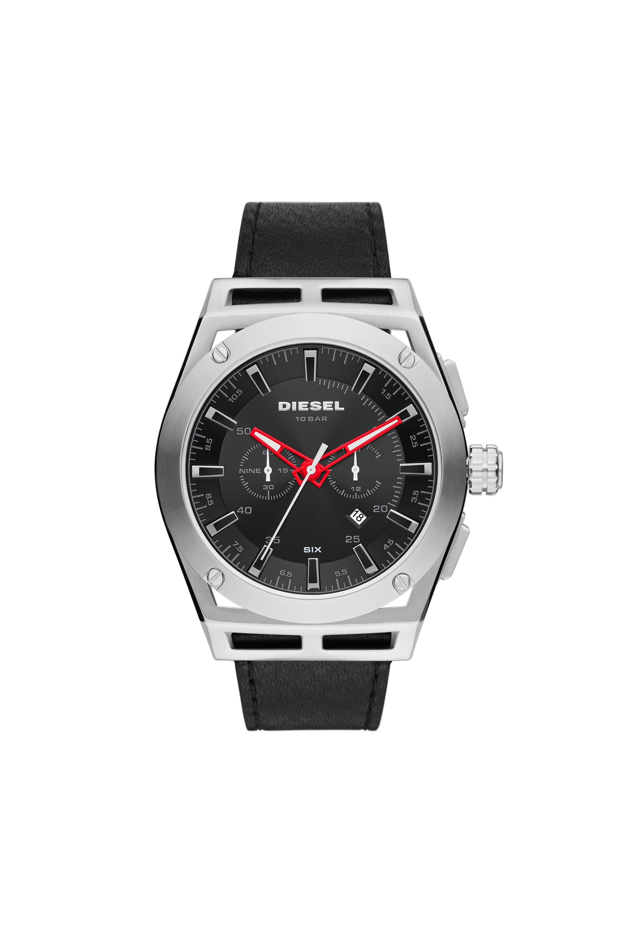 Diesel - DZ4543, Man's Timeframe chronograph black leather watch in Black - 1