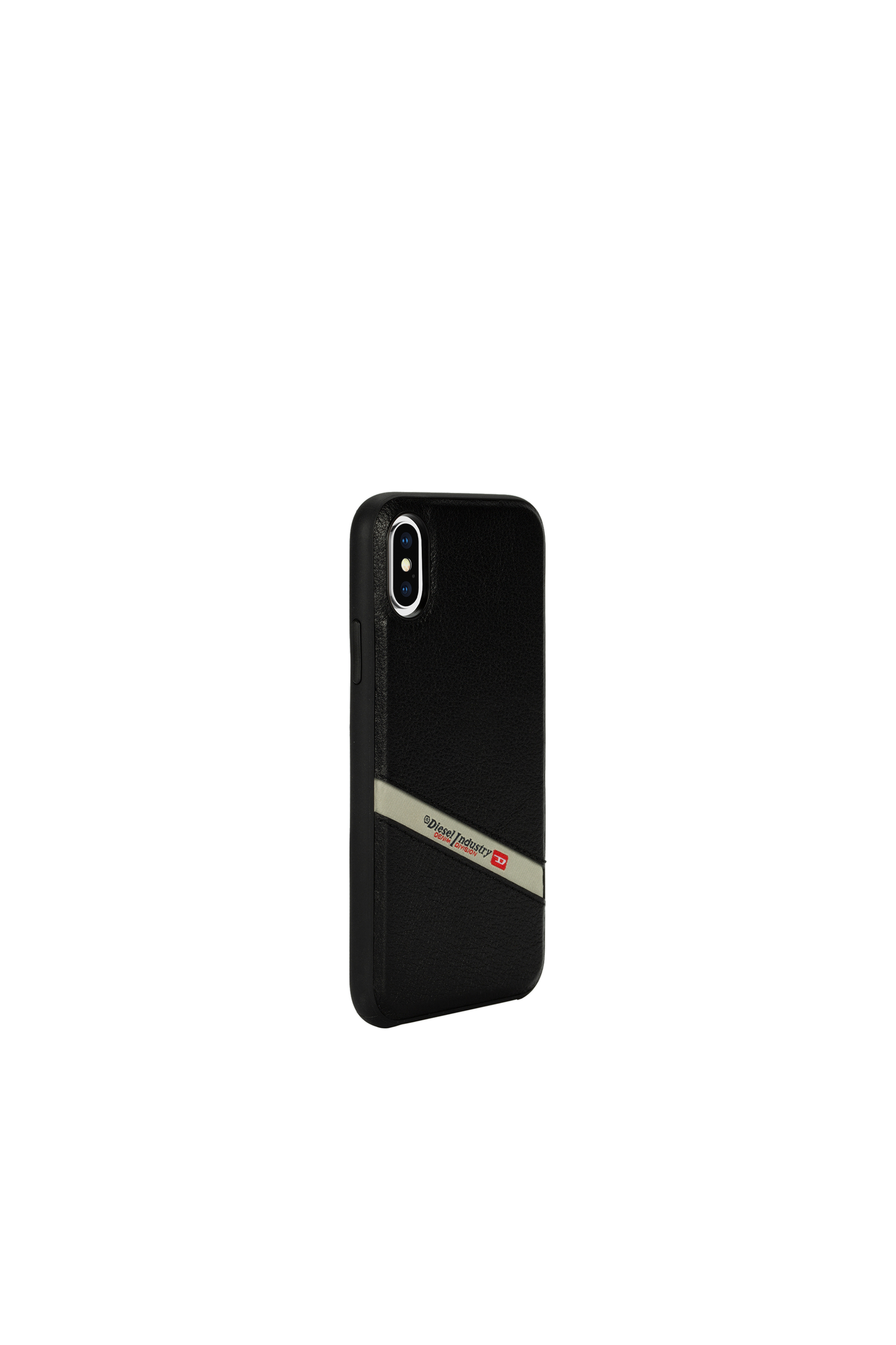 Diesel - DIESEL LEATHER CO-MOLD CASE FOR IPHONE XS & IPHONE X, Unisex's Black leather diagonal logo case, iPhone XS & iPhone X in Black - 4