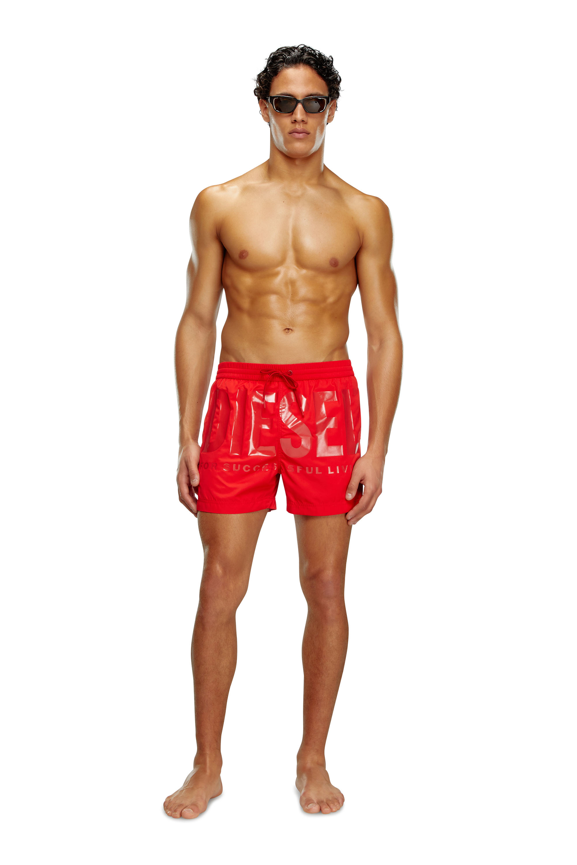Diesel - BMBX-KEN-37, Man's Mid-length swim shorts with tonal logo in Red - 1