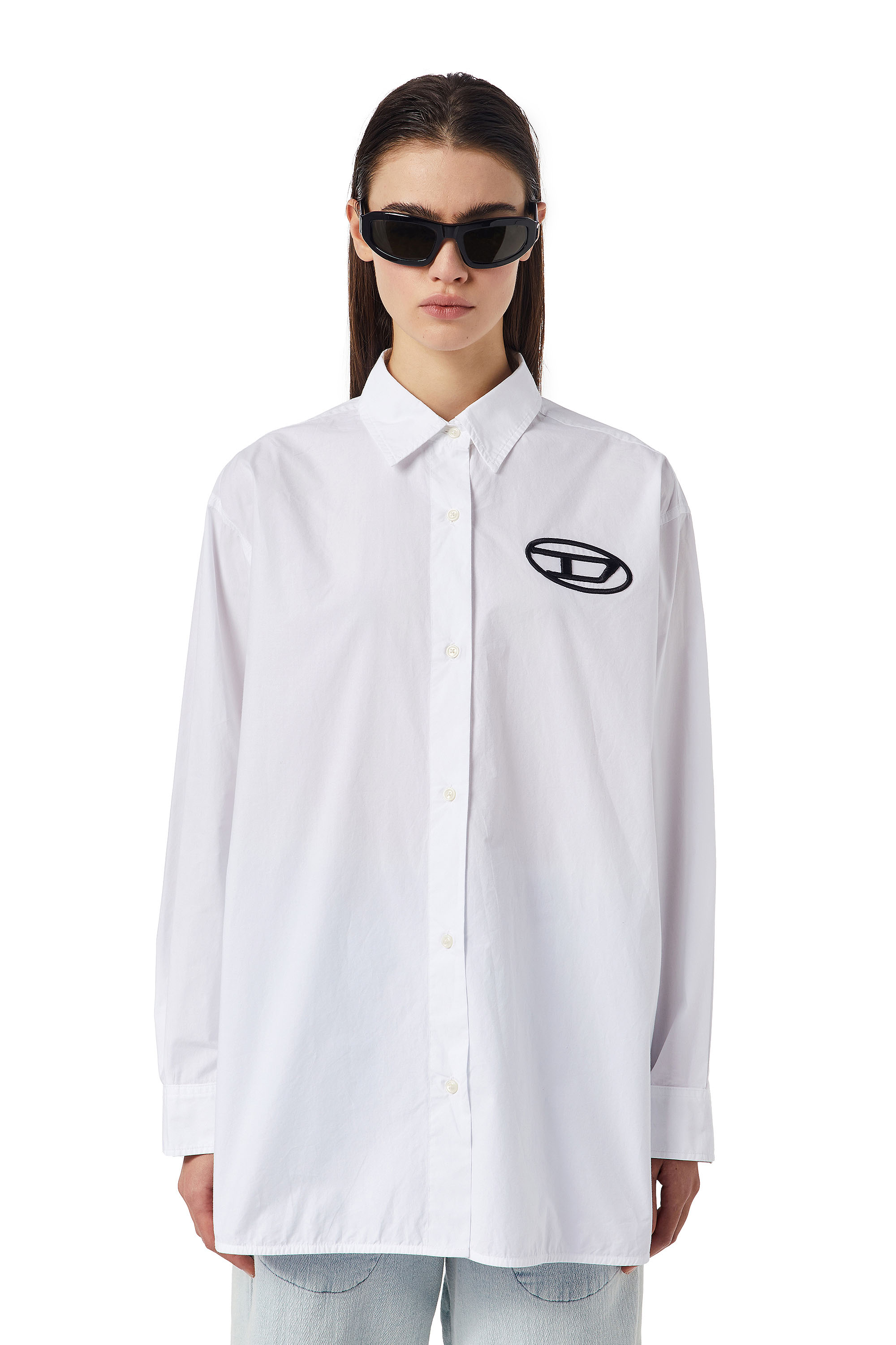Diesel - C-BRUCE-A, Woman's Oversized shirt with oval logo in White - 1