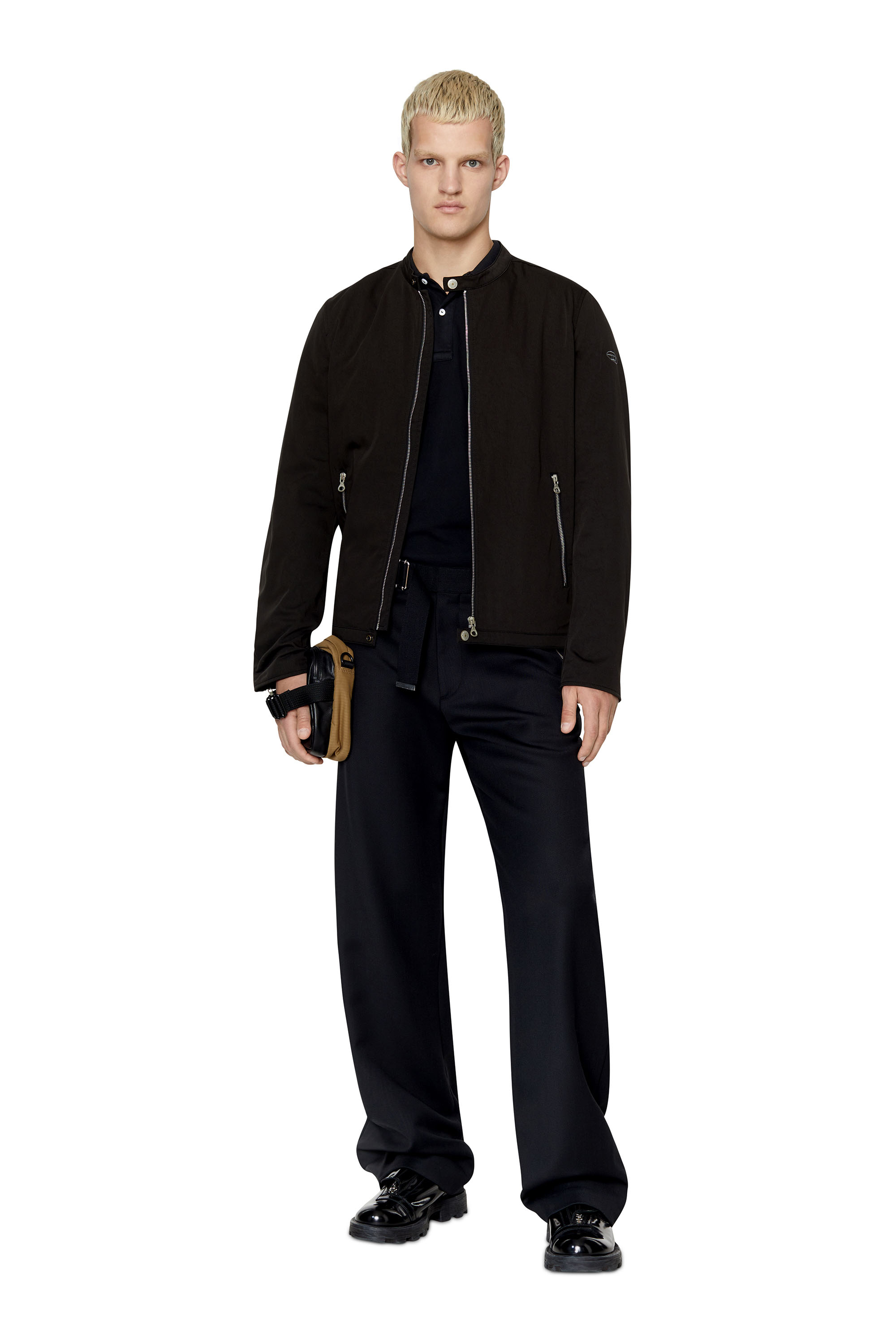 Diesel - J-GLORY-NW, Man's Biker jacket in cotton-touch nylon in Black - 2