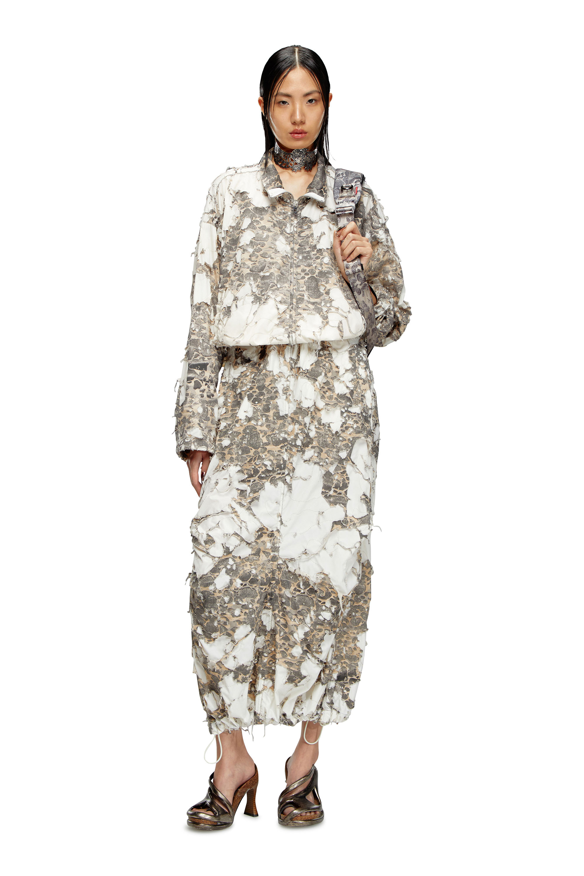 Diesel - O-HOCKYS, Woman's Long skirt with destroyed camo layer in White - 2
