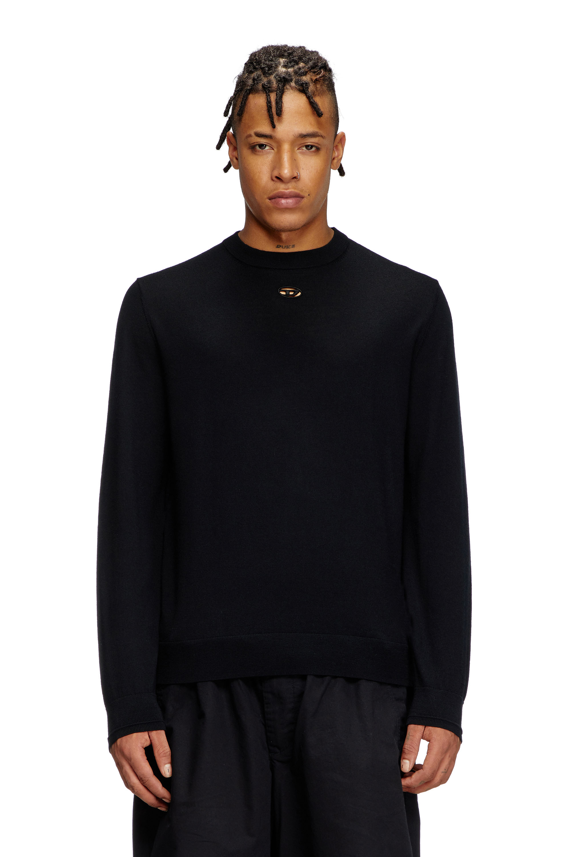 Diesel - K-VALIAM, Man's Wool jumper with cut-out logo in Black - 1