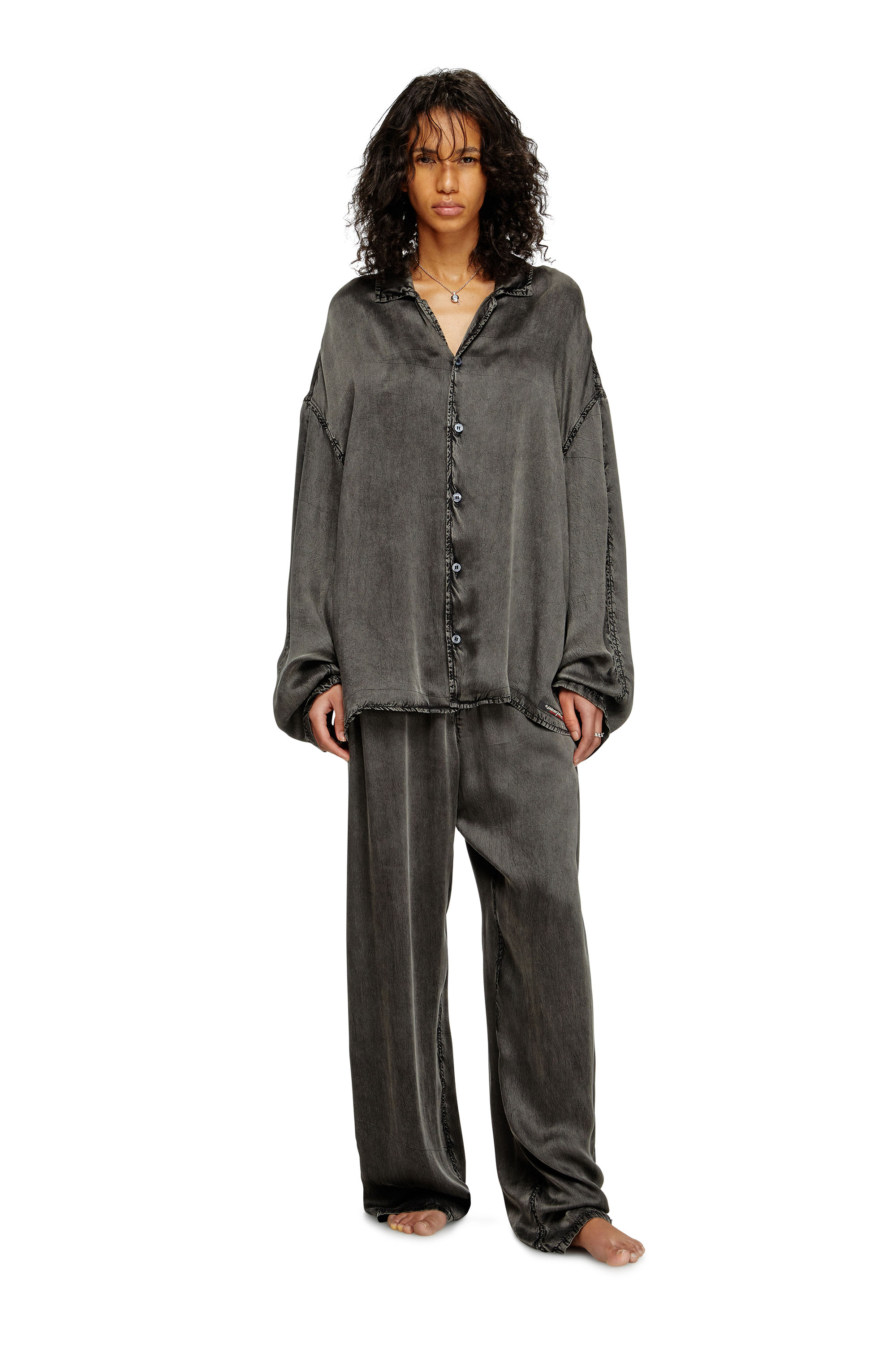 Diesel - SET-KEITH-DNM, Unisex's Fluid pyjamas with denim effect in Black - 1