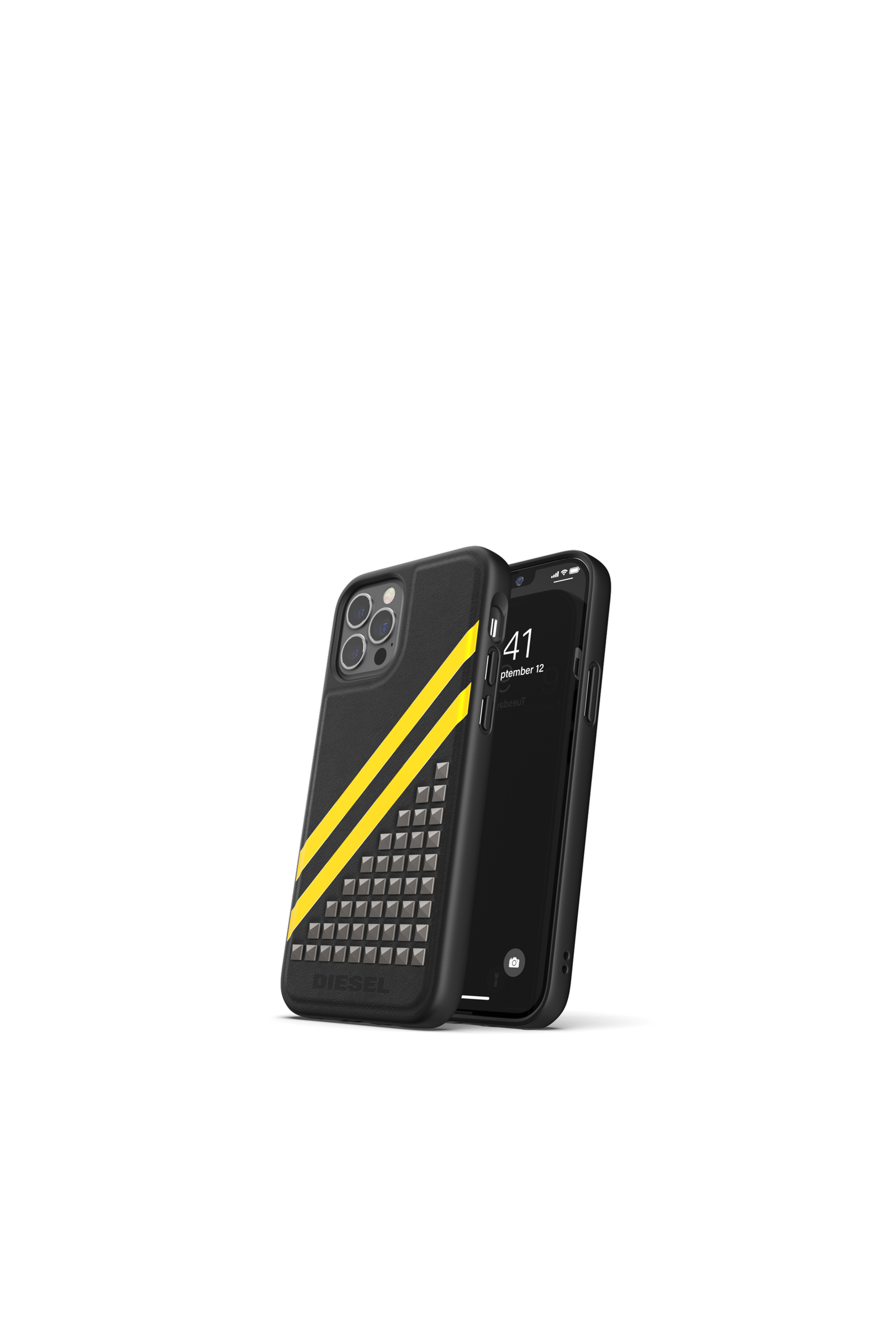Diesel - 44285  STANDARD CASES, Unisex's Moulded case premium leather for iPhone 12 / 12 Pro in Black/Yellow - 3