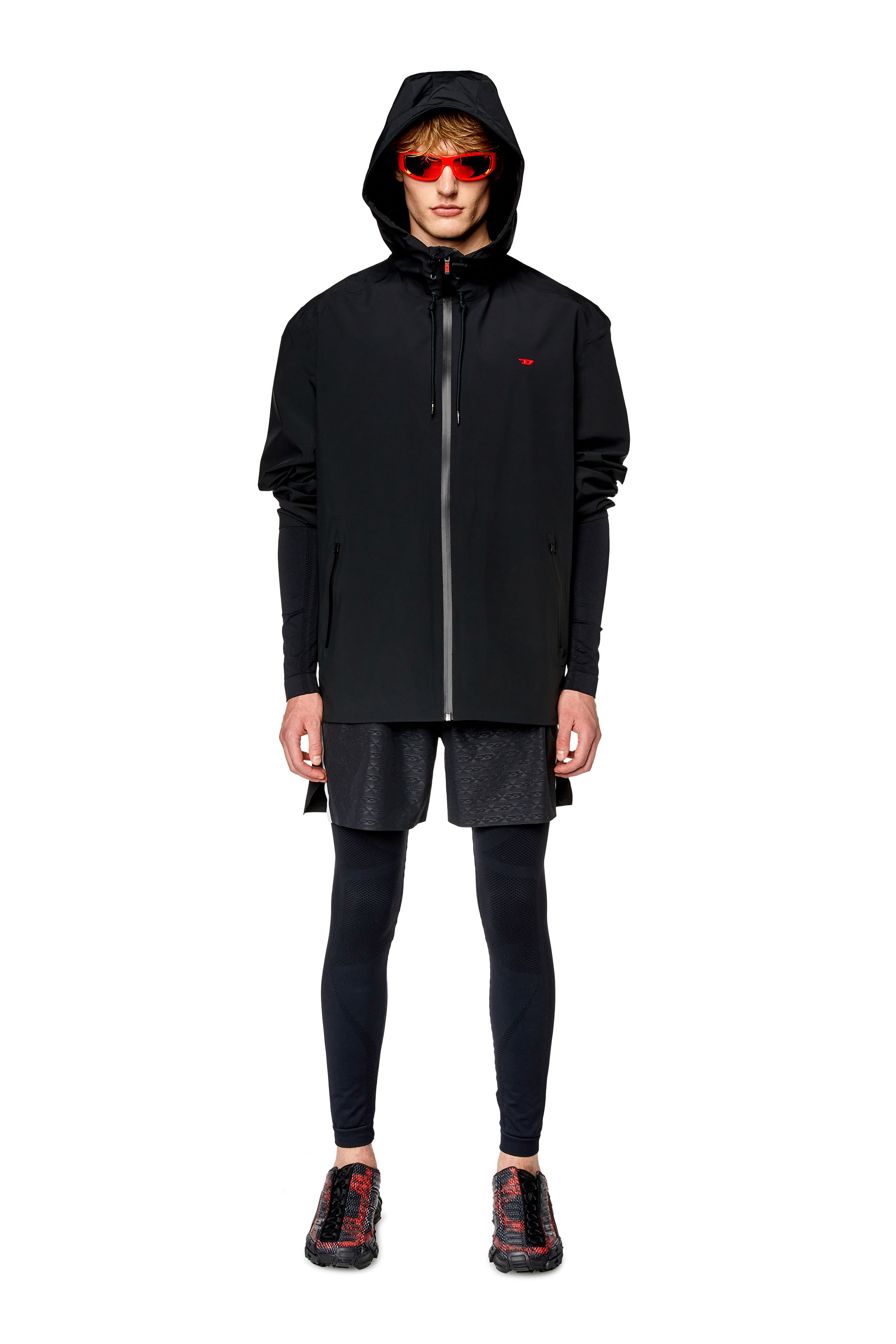 Diesel - AMWT-ALAN-A-WT38, Man's Hooded windbreaker in stretch fabric in Black - 2