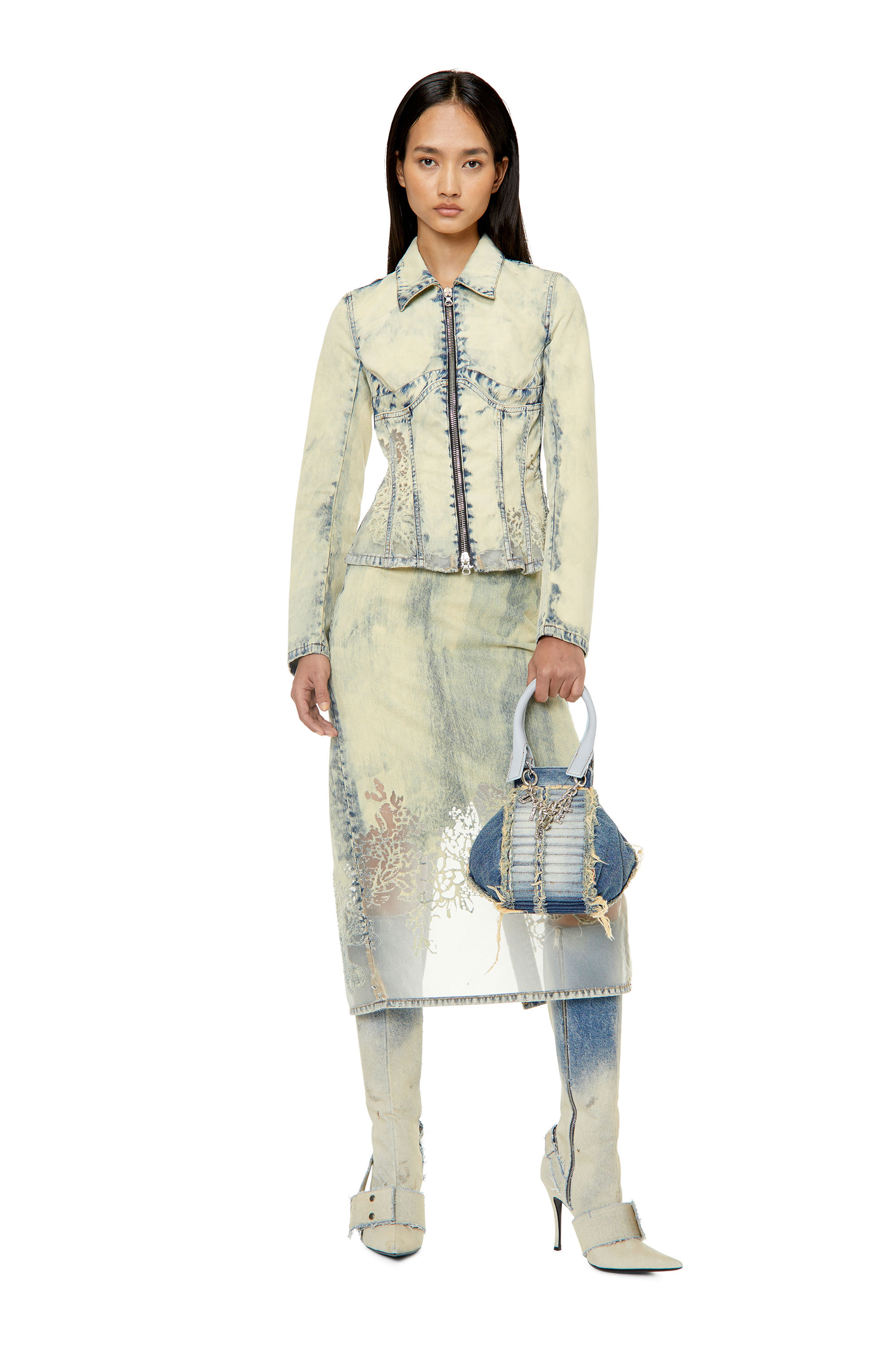 Diesel - DE-MILLY-FSC, Woman's Slim-fit lace-effect trucker jacket in Light Blue - 2