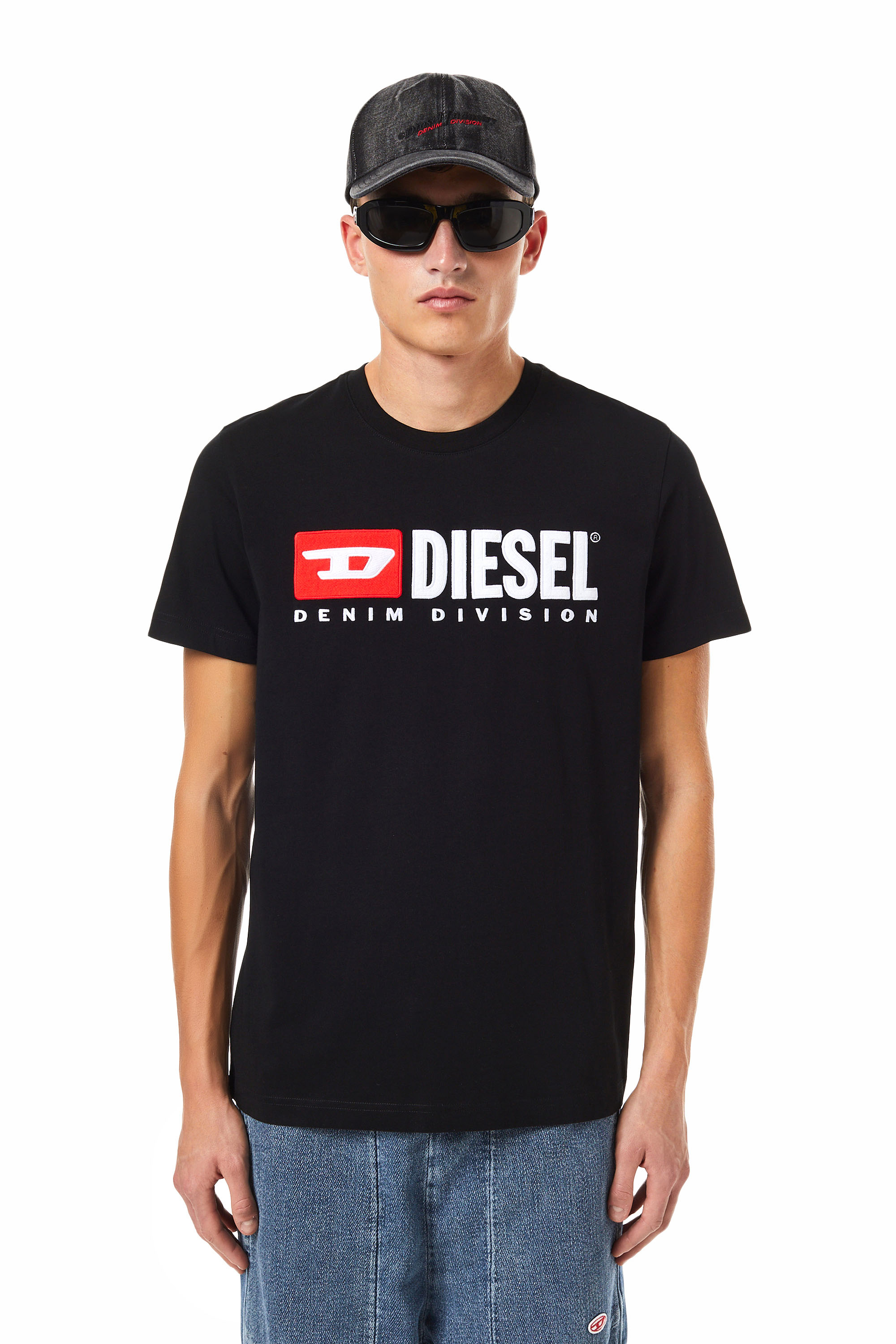 Diesel - T-DIEGOR-DIV, Man's T-shirt with fleece logo in Black - 1