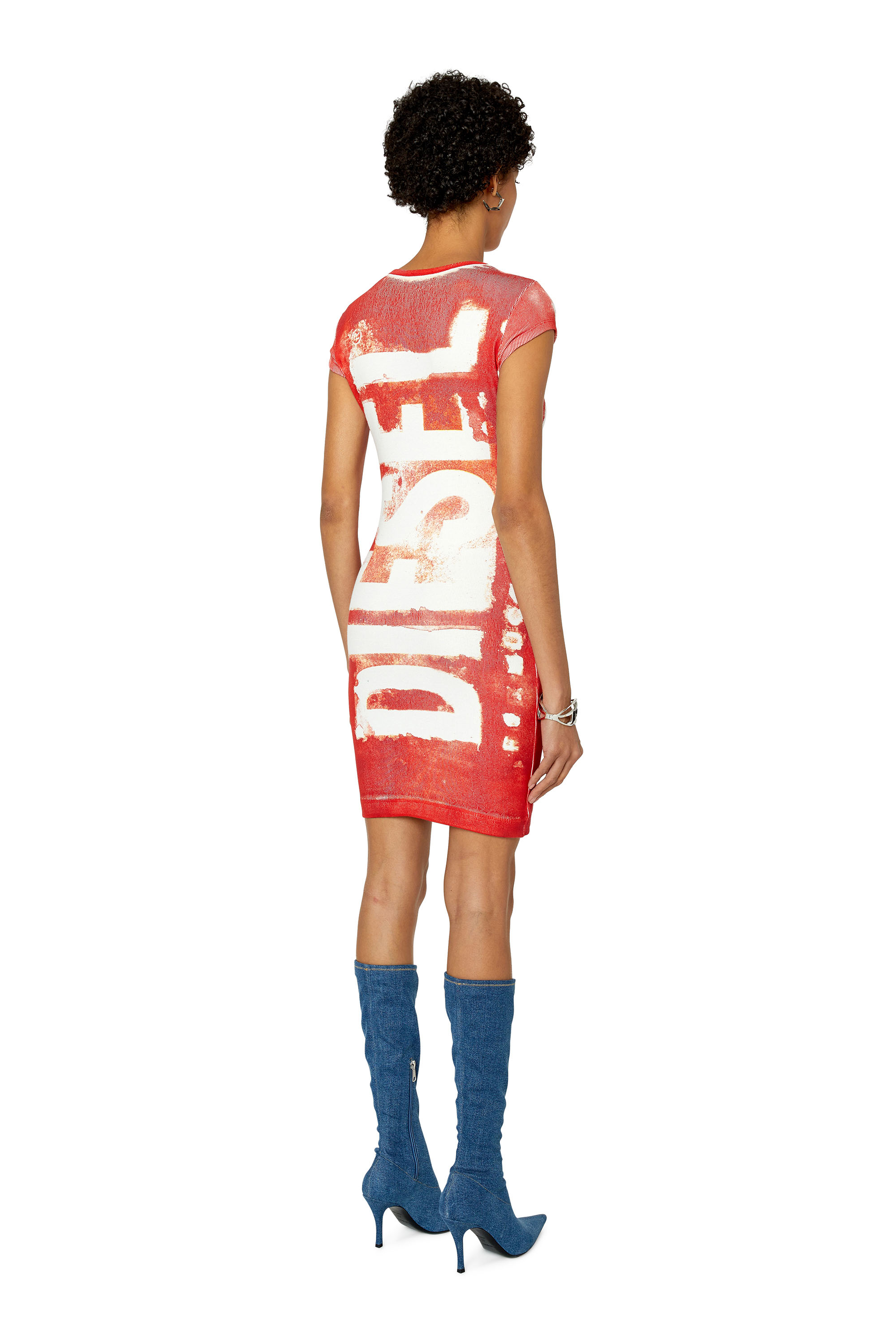 Diesel - D-ANGIEL-RIB, Woman's Short dress with colour-bleed effect in Red - 3